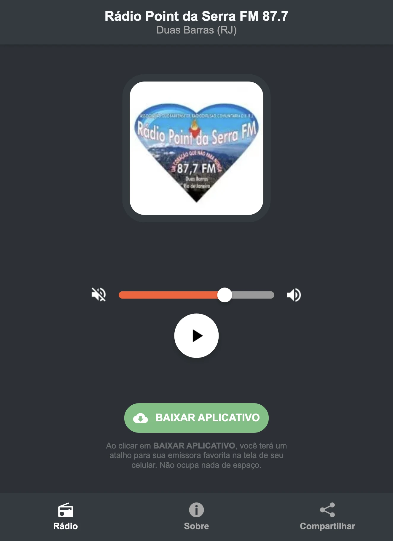 Screenshot do aplicativo da Rádio Point da Serra FM 87.7