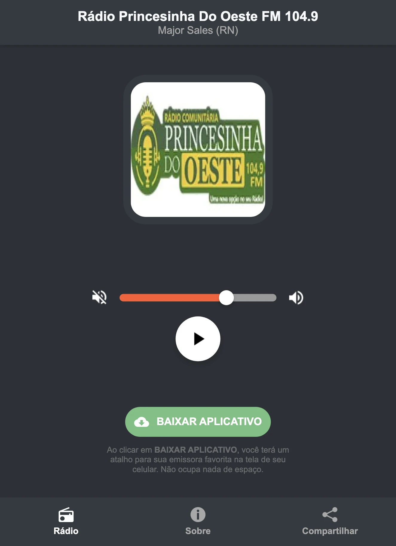 Screenshot do aplicativo da Rádio Princesinha Do Oeste FM 104.9
