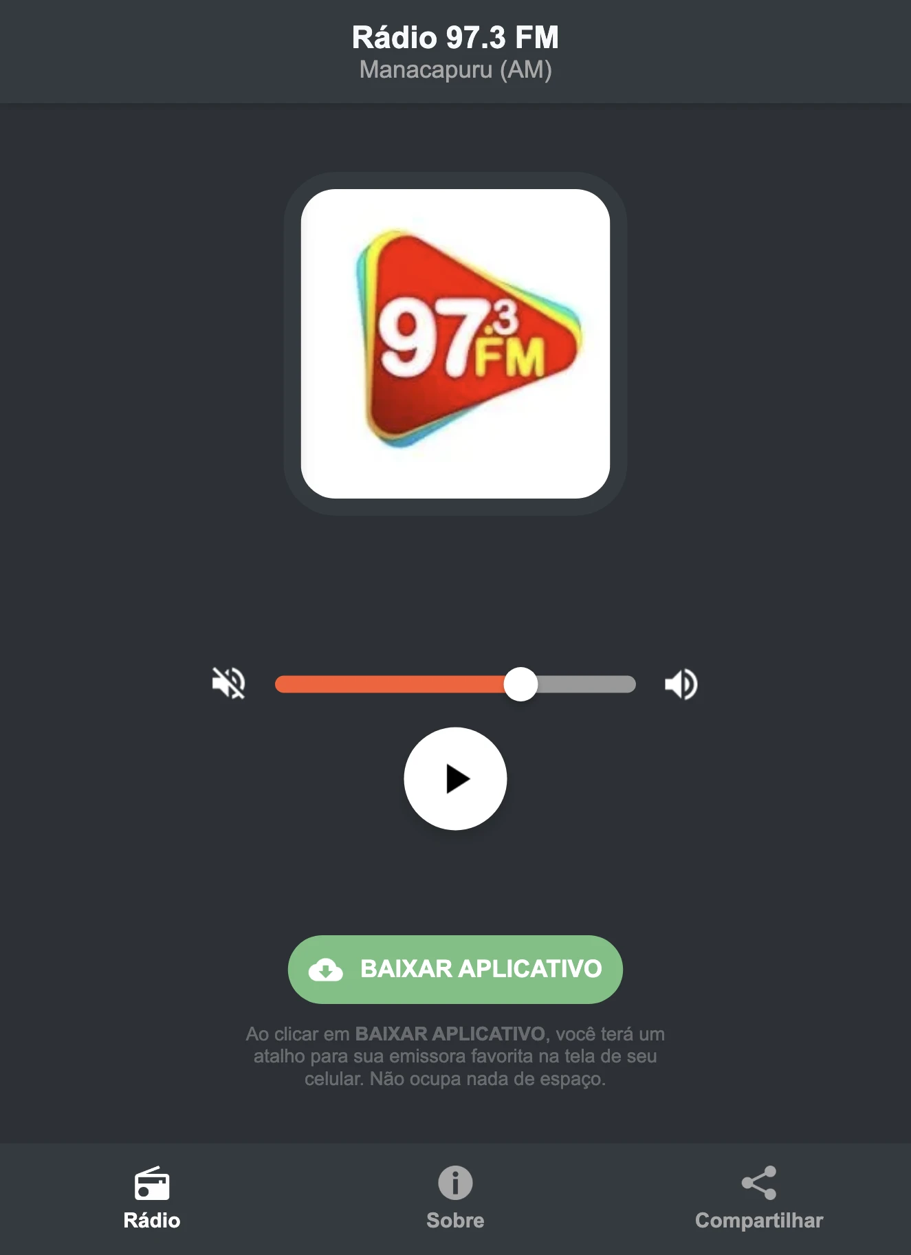 Screenshot do aplicativo da Rádio 97.3 FM