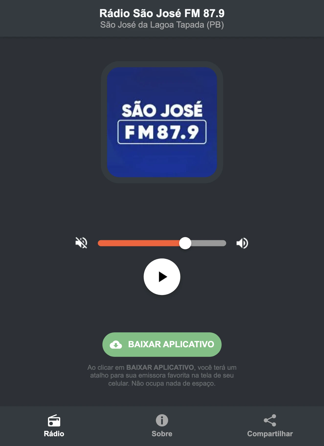 Screenshot do aplicativo da Rádio São José FM 87.9
