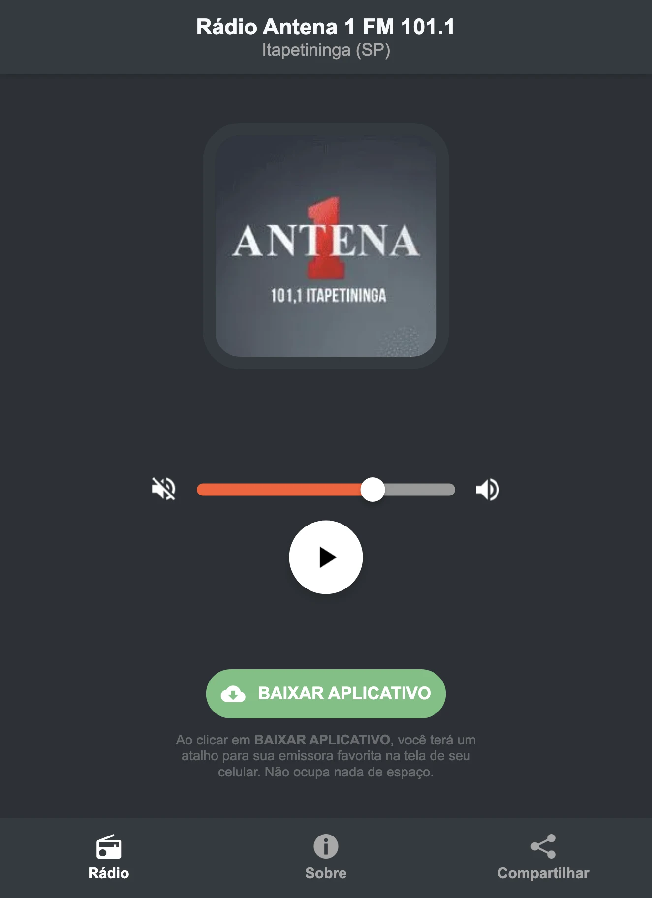 Screenshot do aplicativo da Rádio Antena 1 FM 101.1