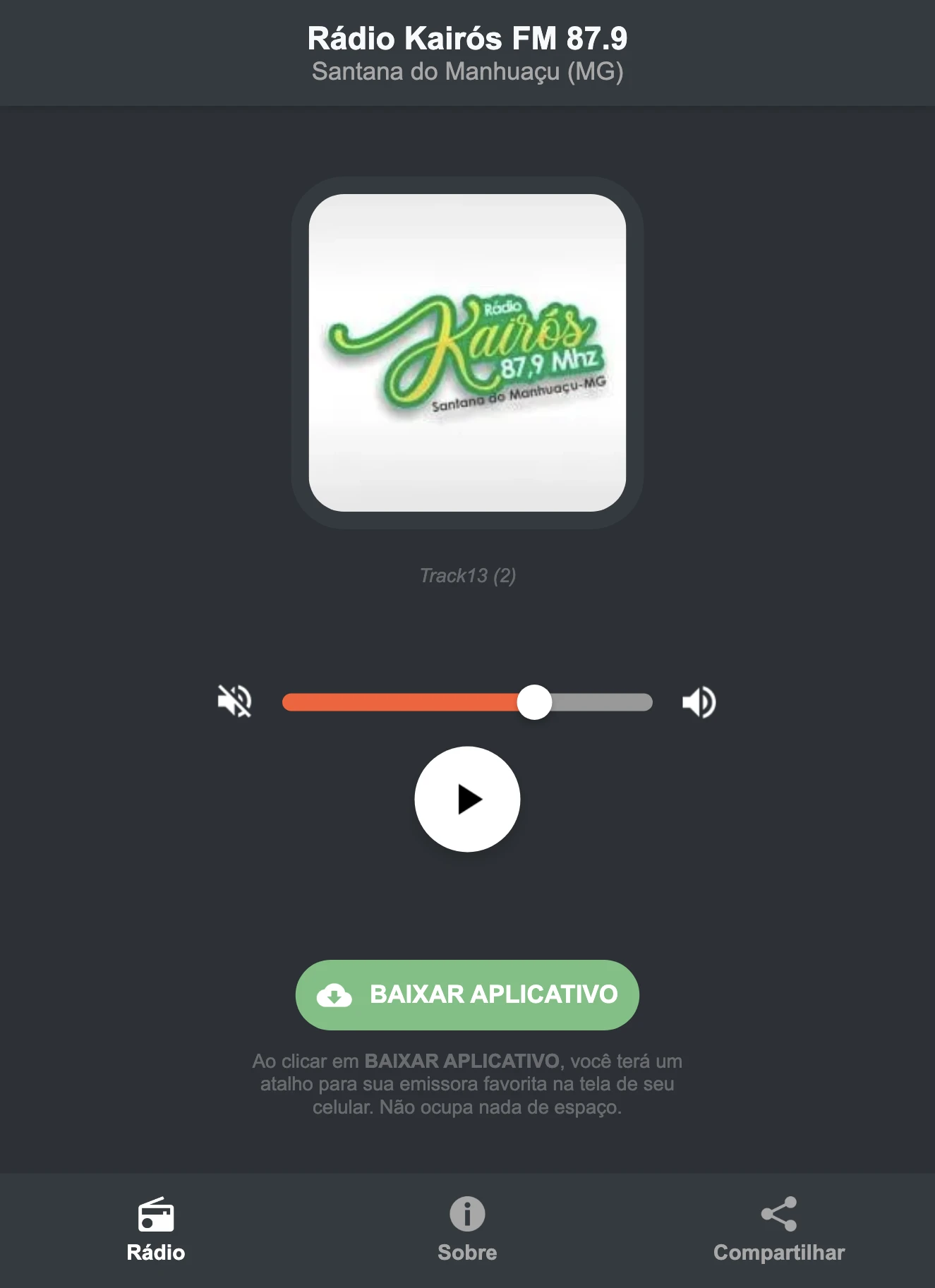Screenshot do aplicativo da Rádio Kairós FM 87.9