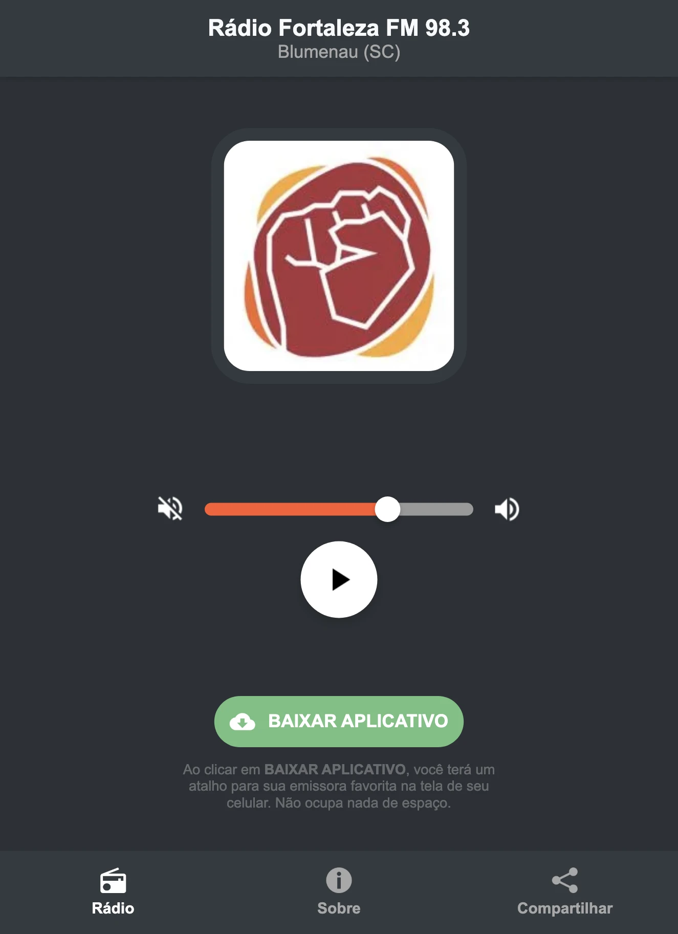 Screenshot do aplicativo da Rádio Fortaleza FM 98.3
