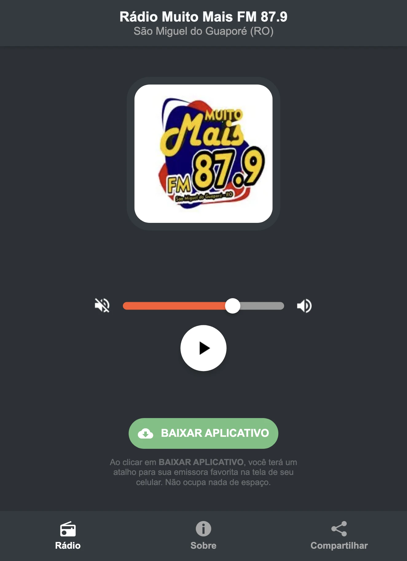 Screenshot do aplicativo da Rádio Muito Mais FM 87.9