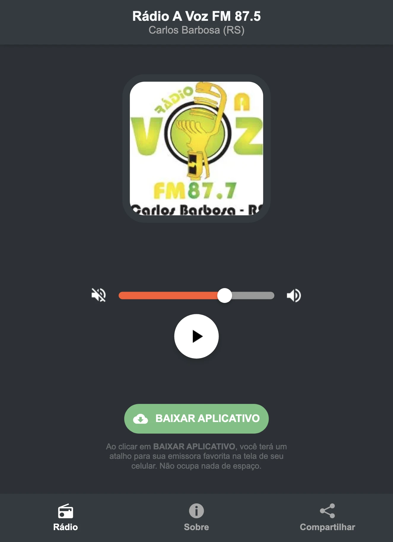 Screenshot do aplicativo da Rádio A Voz FM 87.5