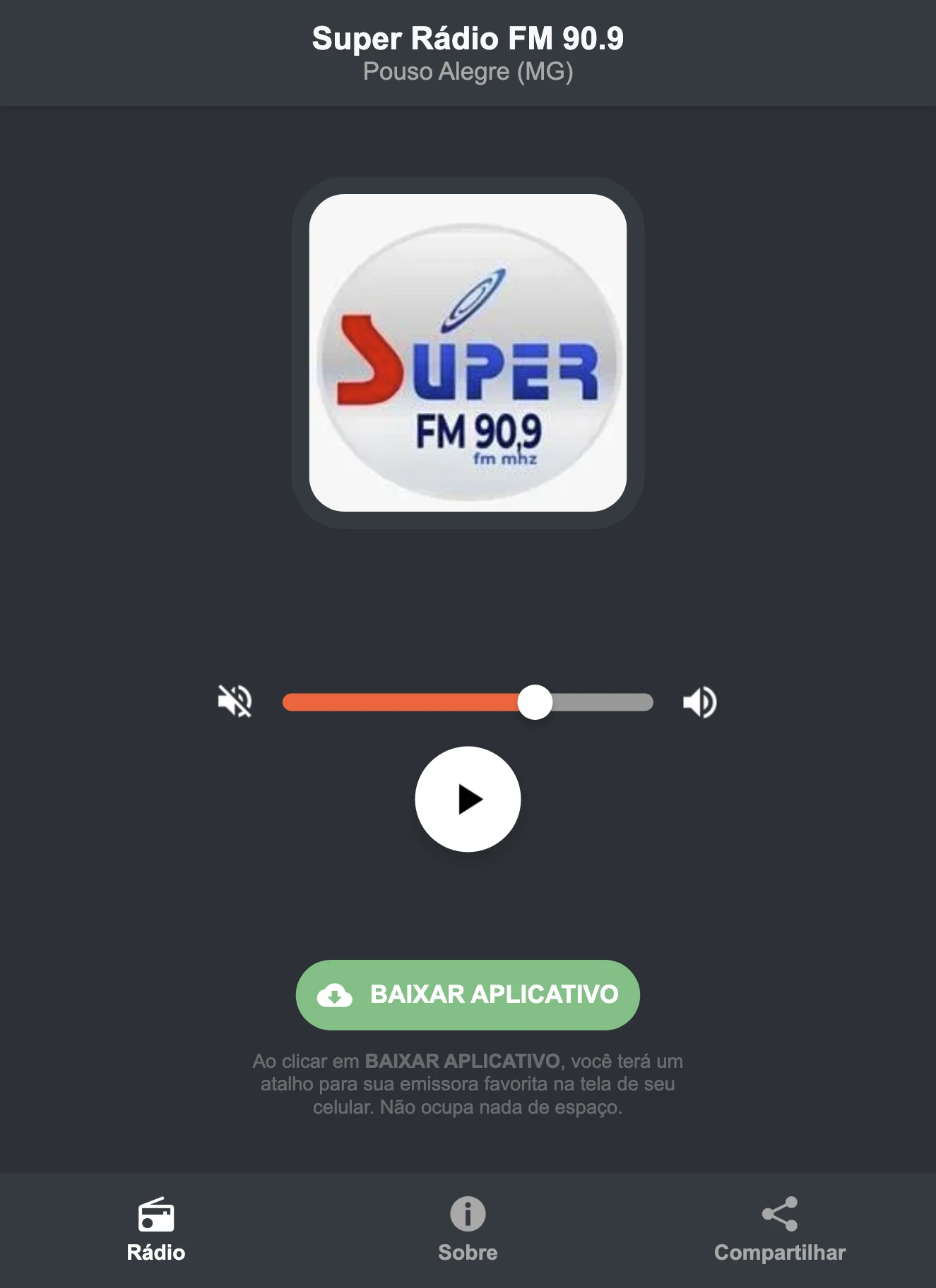 Screenshot do aplicativo da Super Rádio FM 90.9