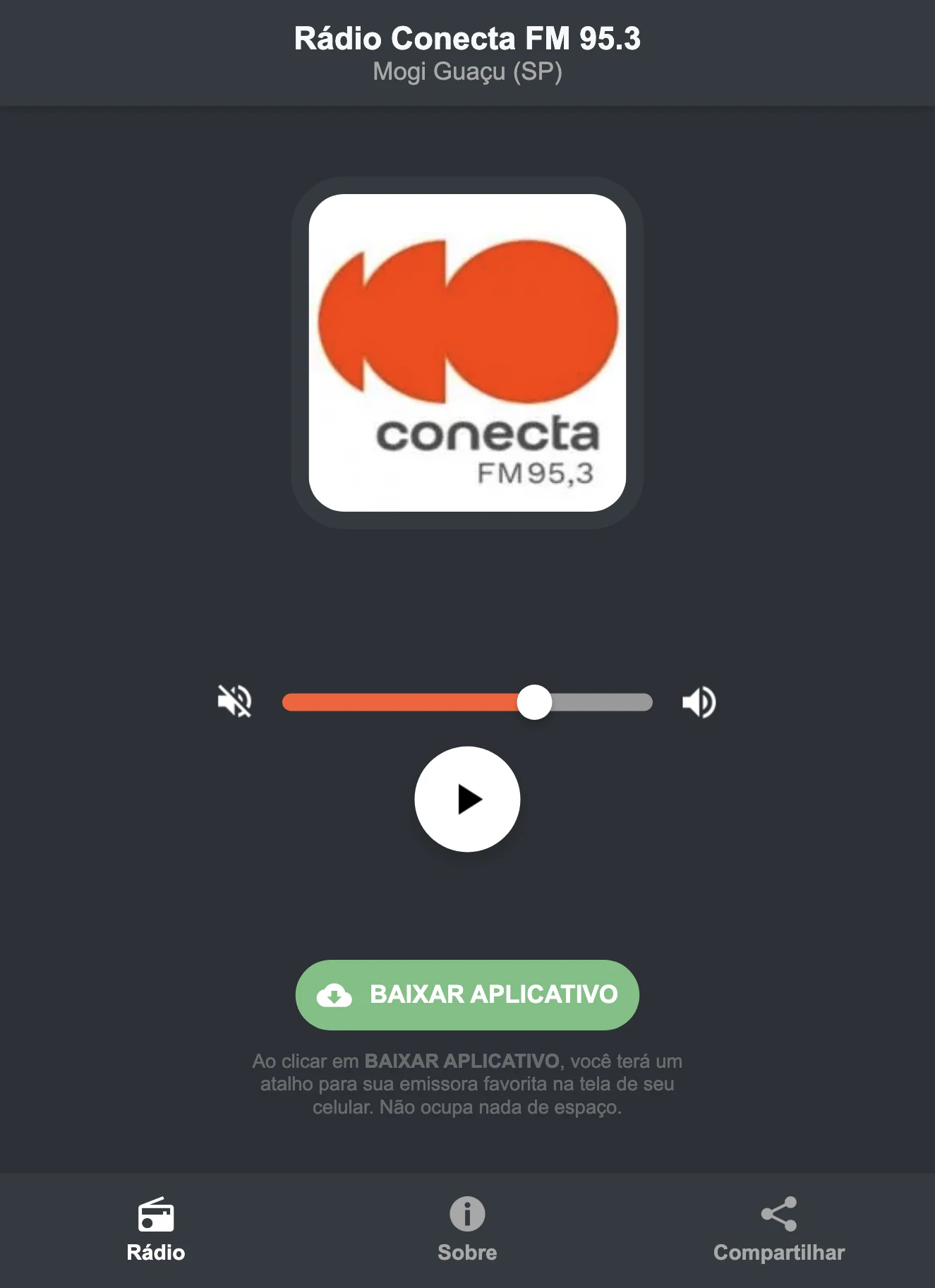 Screenshot do aplicativo da Rádio Conecta FM 95.3