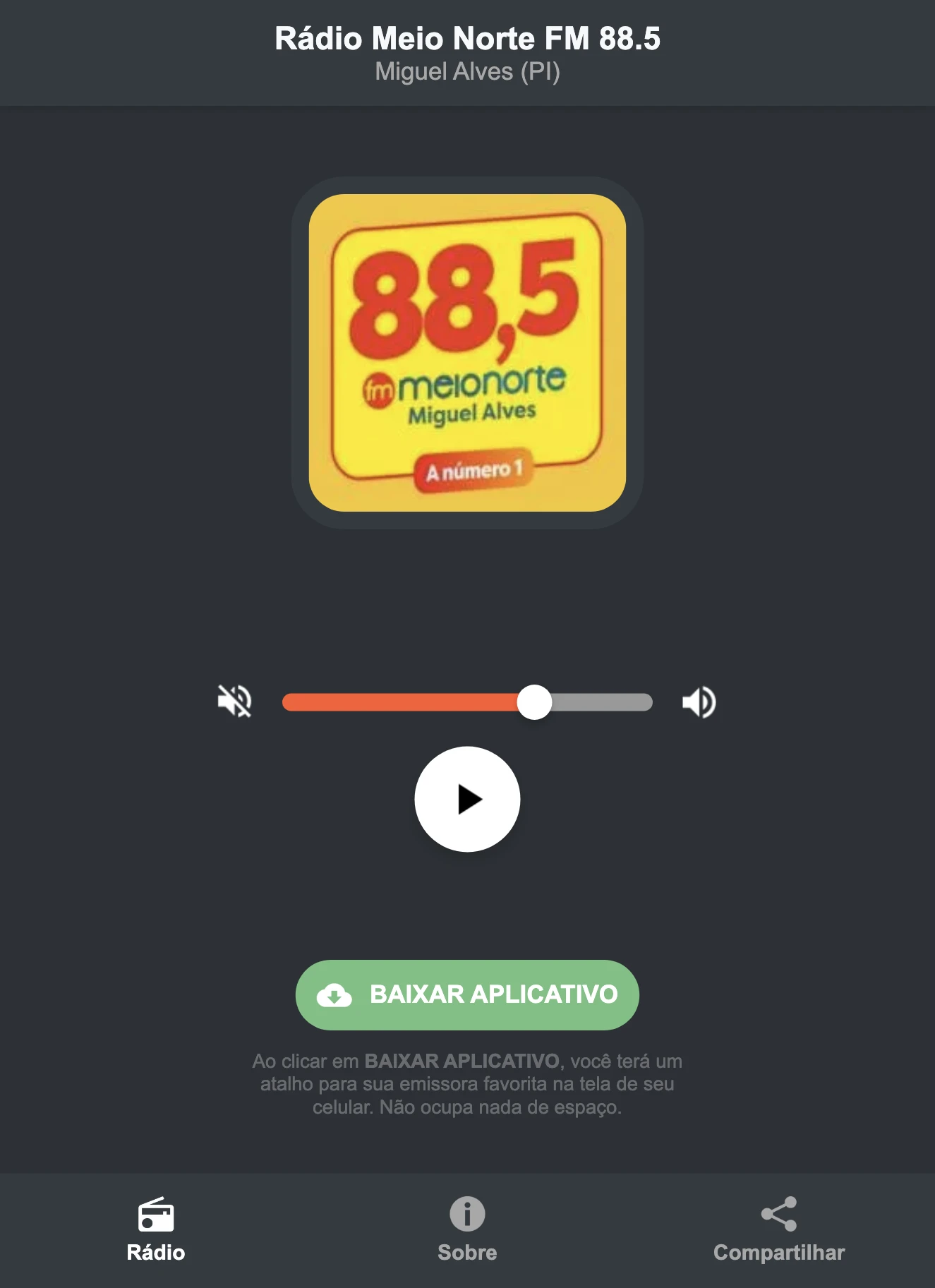 Screenshot do aplicativo da Rádio Meio Norte FM 88.5