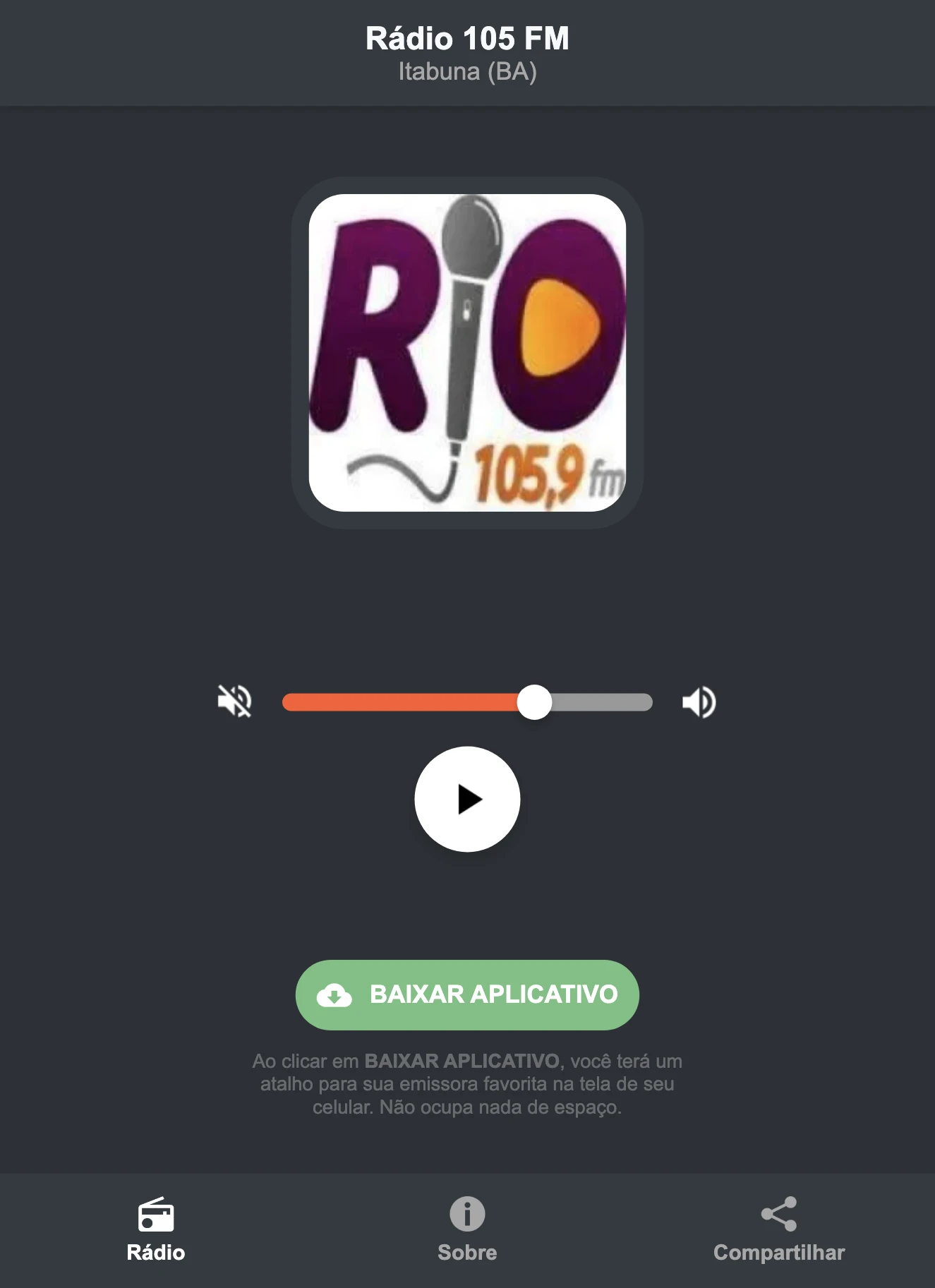 Screenshot do aplicativo da Rádio 105 FM