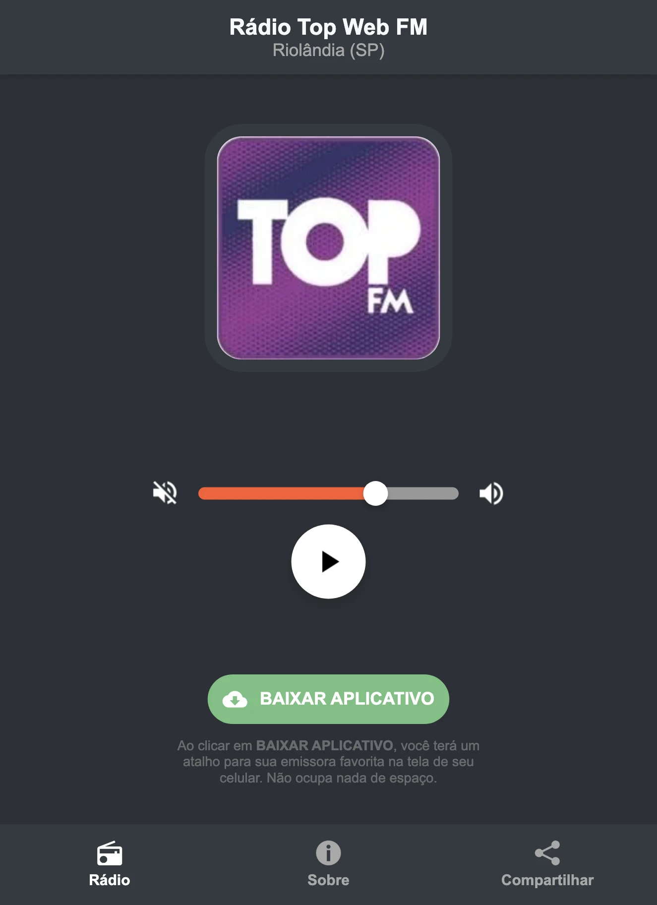 Screenshot do aplicativo da Rádio Top Web FM