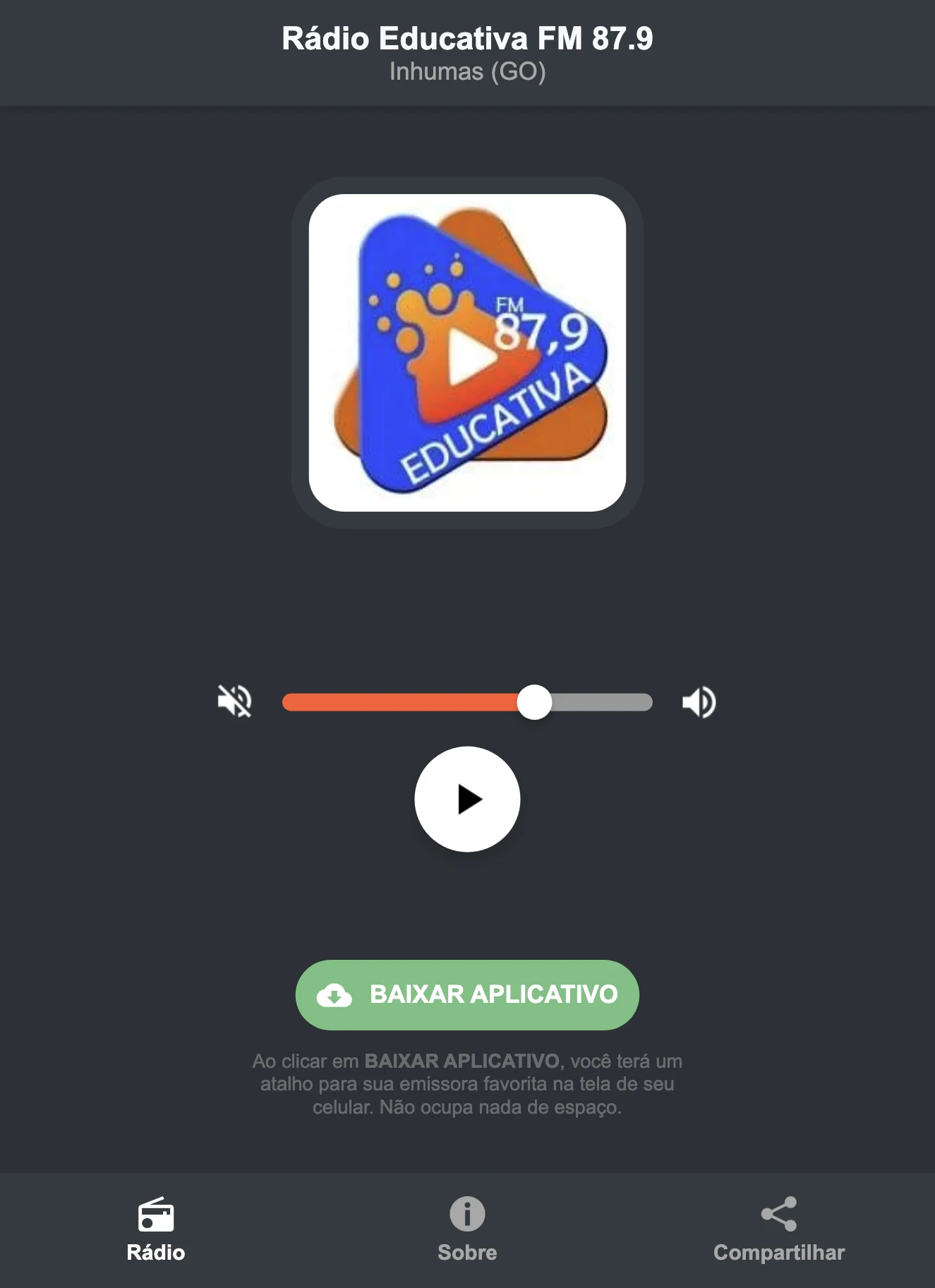 Screenshot do aplicativo da Rádio Educativa FM 87.9