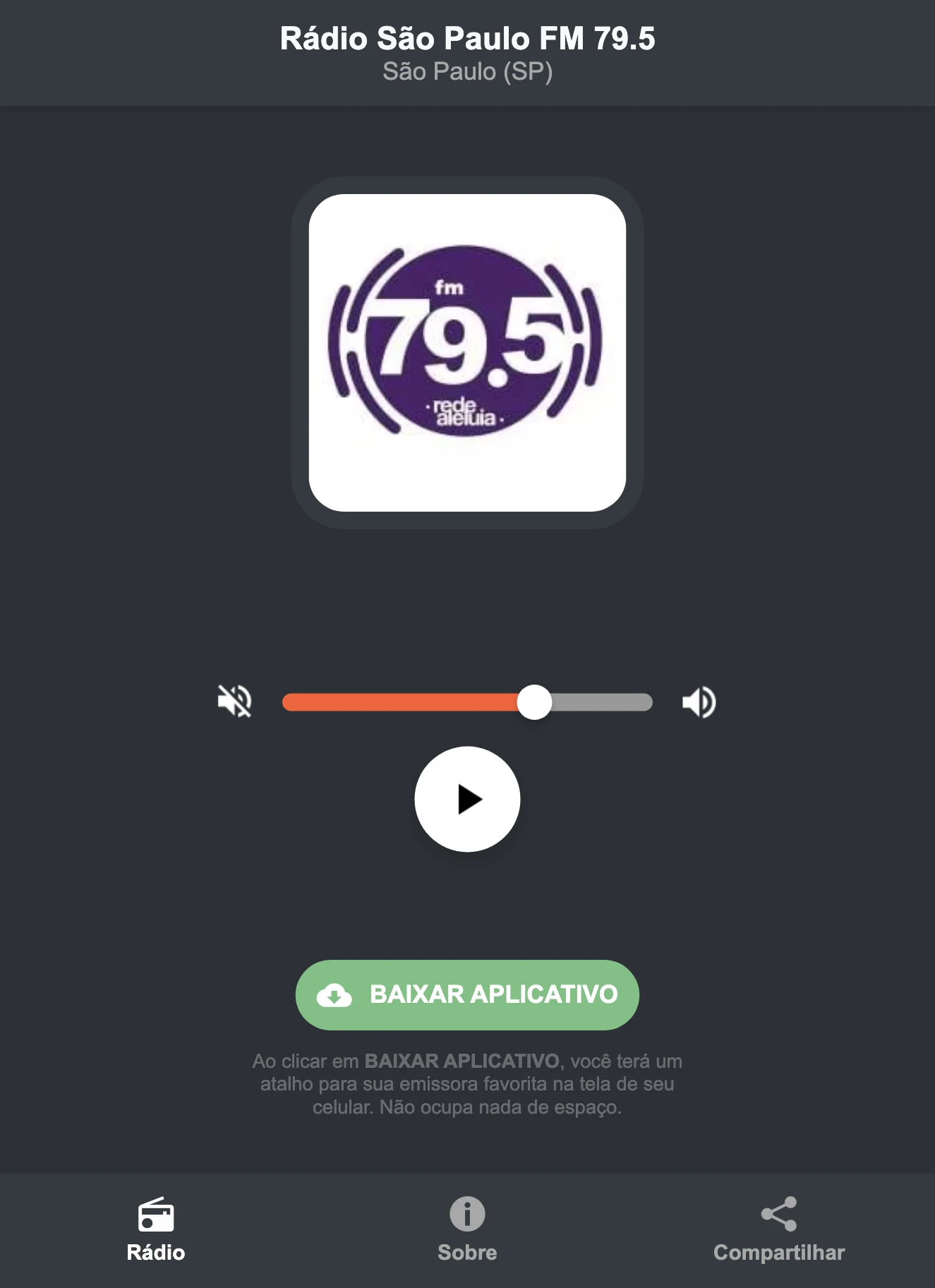 Screenshot do aplicativo da Rádio São Paulo FM 79.5