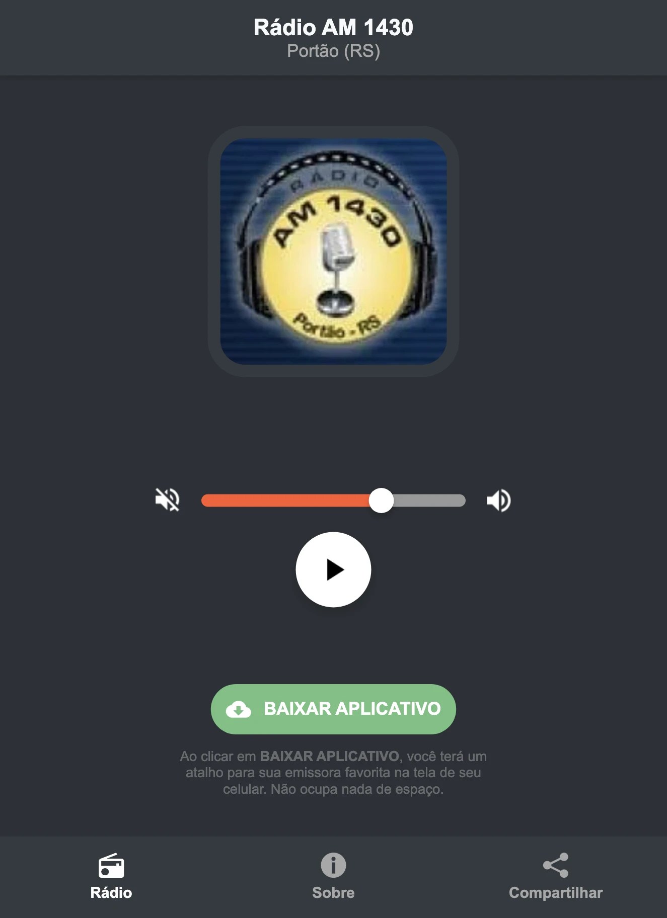 Screenshot do aplicativo da Rádio AM 1430