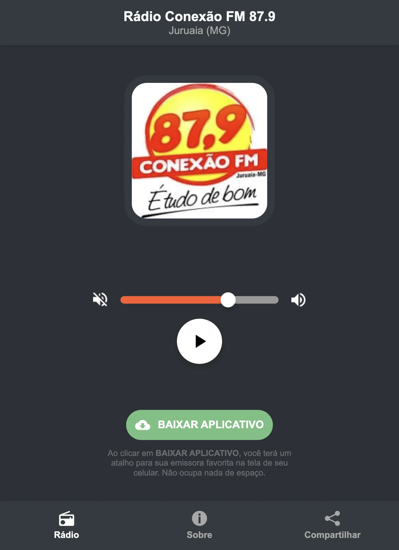 Screenshot do aplicativo da Rádio Conexão FM 87.9