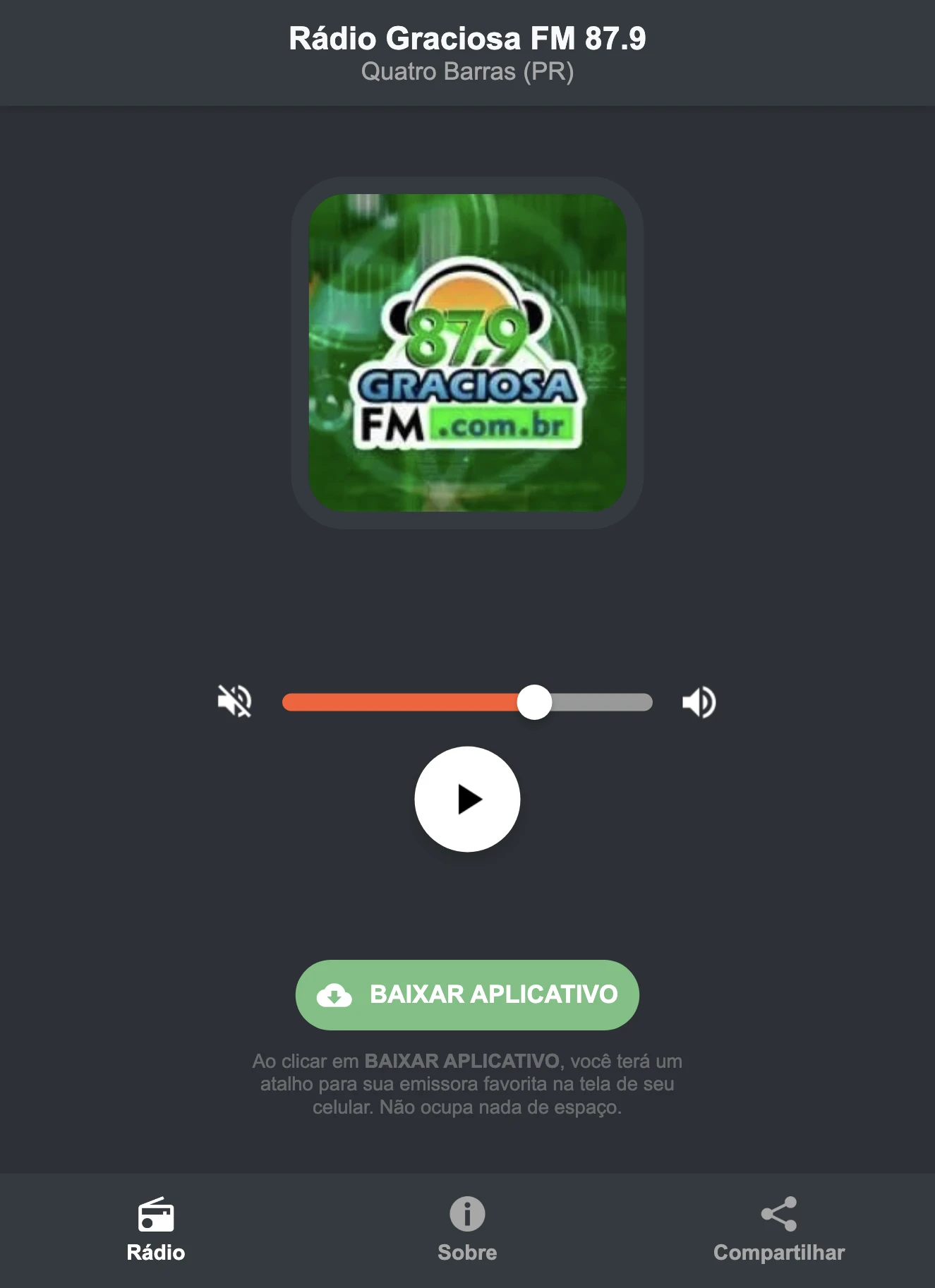 Screenshot do aplicativo da Rádio Graciosa FM 87.9