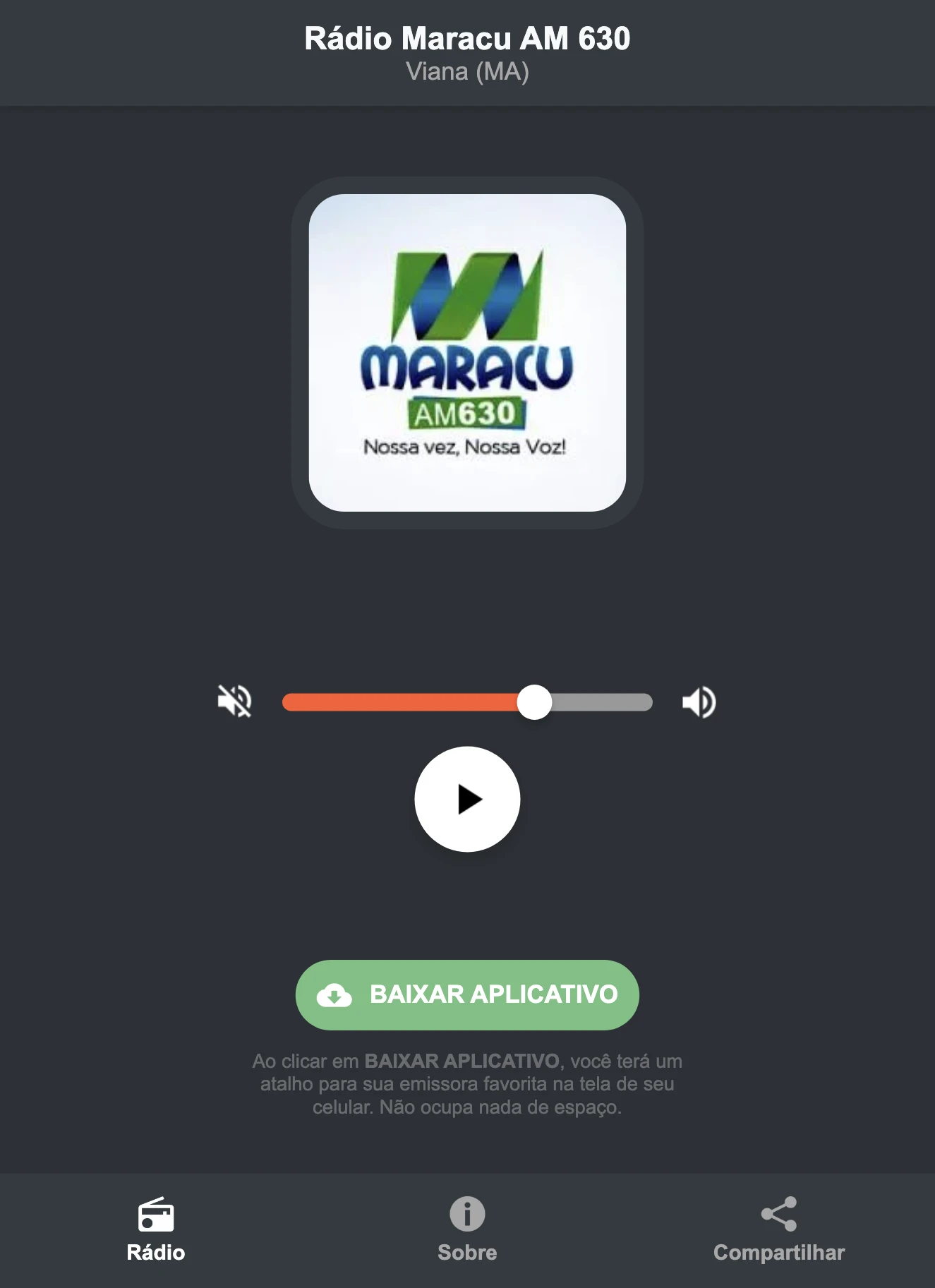 Screenshot do aplicativo da Rádio Maracu AM 630