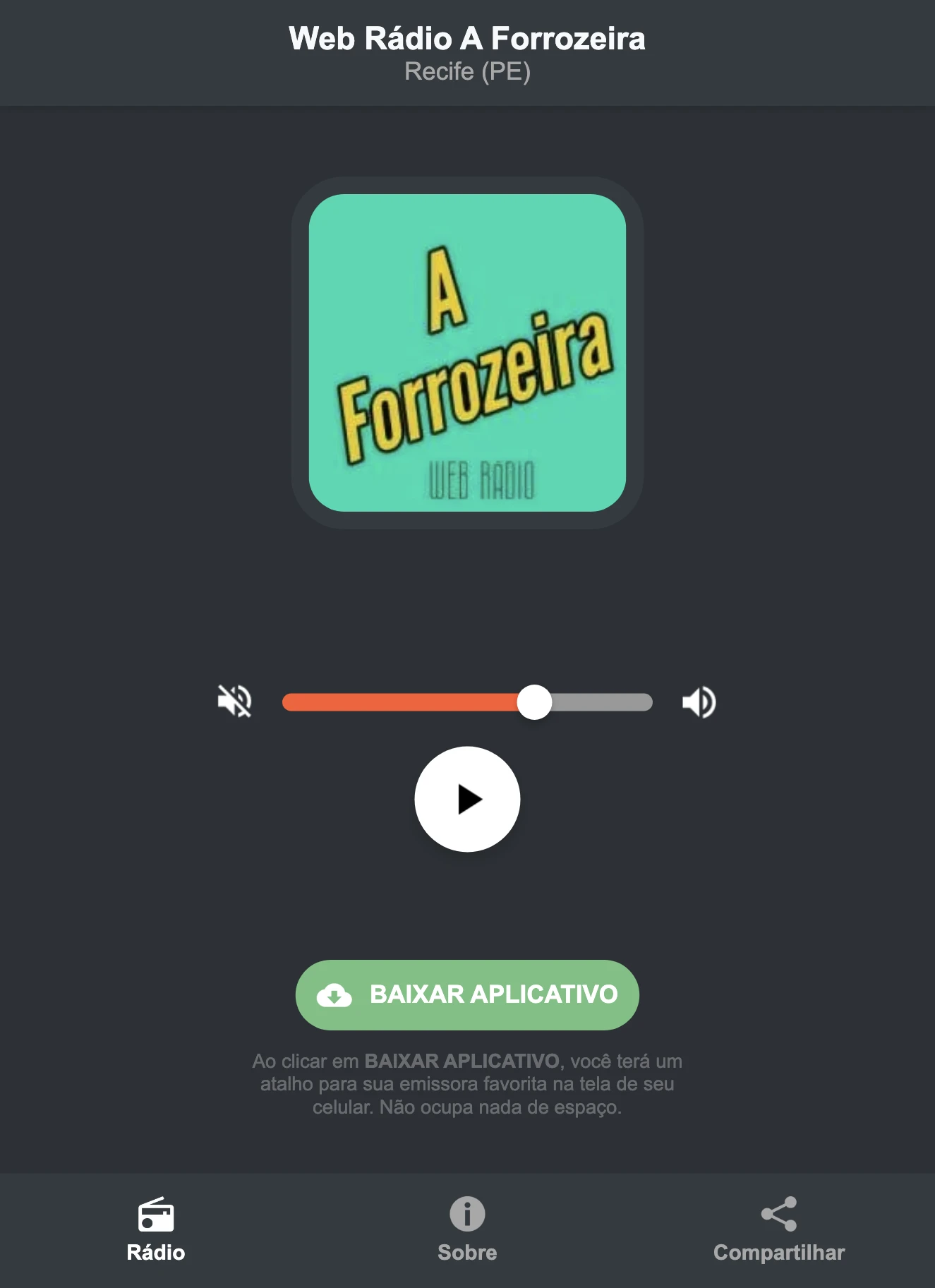 Screenshot do aplicativo da Web Rádio A Forrozeira