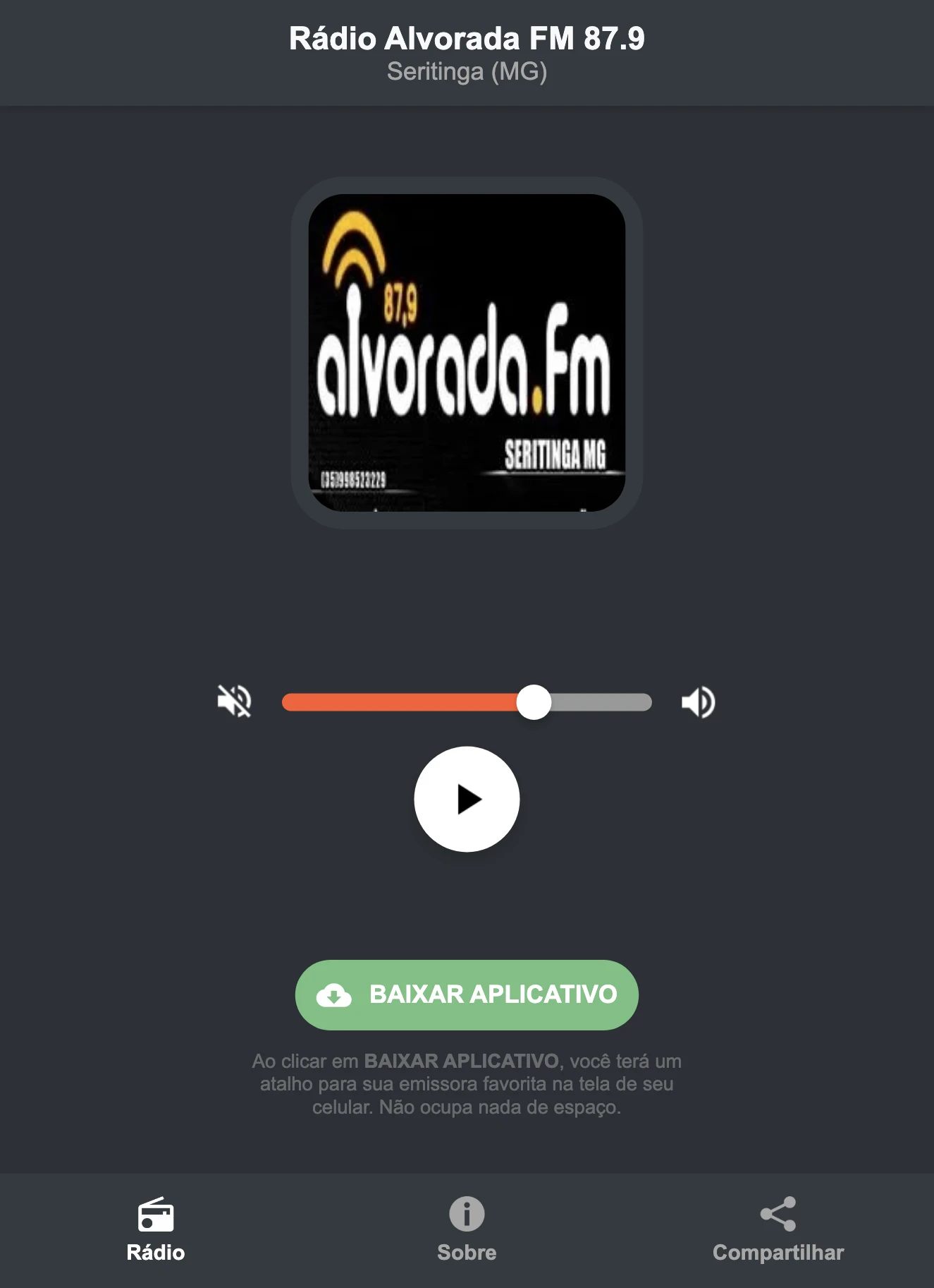Screenshot do aplicativo da Rádio Alvorada FM 87.9