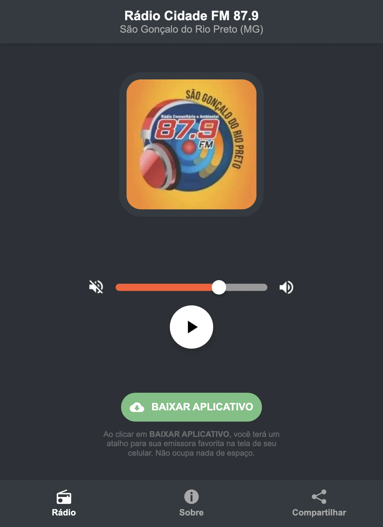 Screenshot do aplicativo da Rádio Cidade FM 87.9