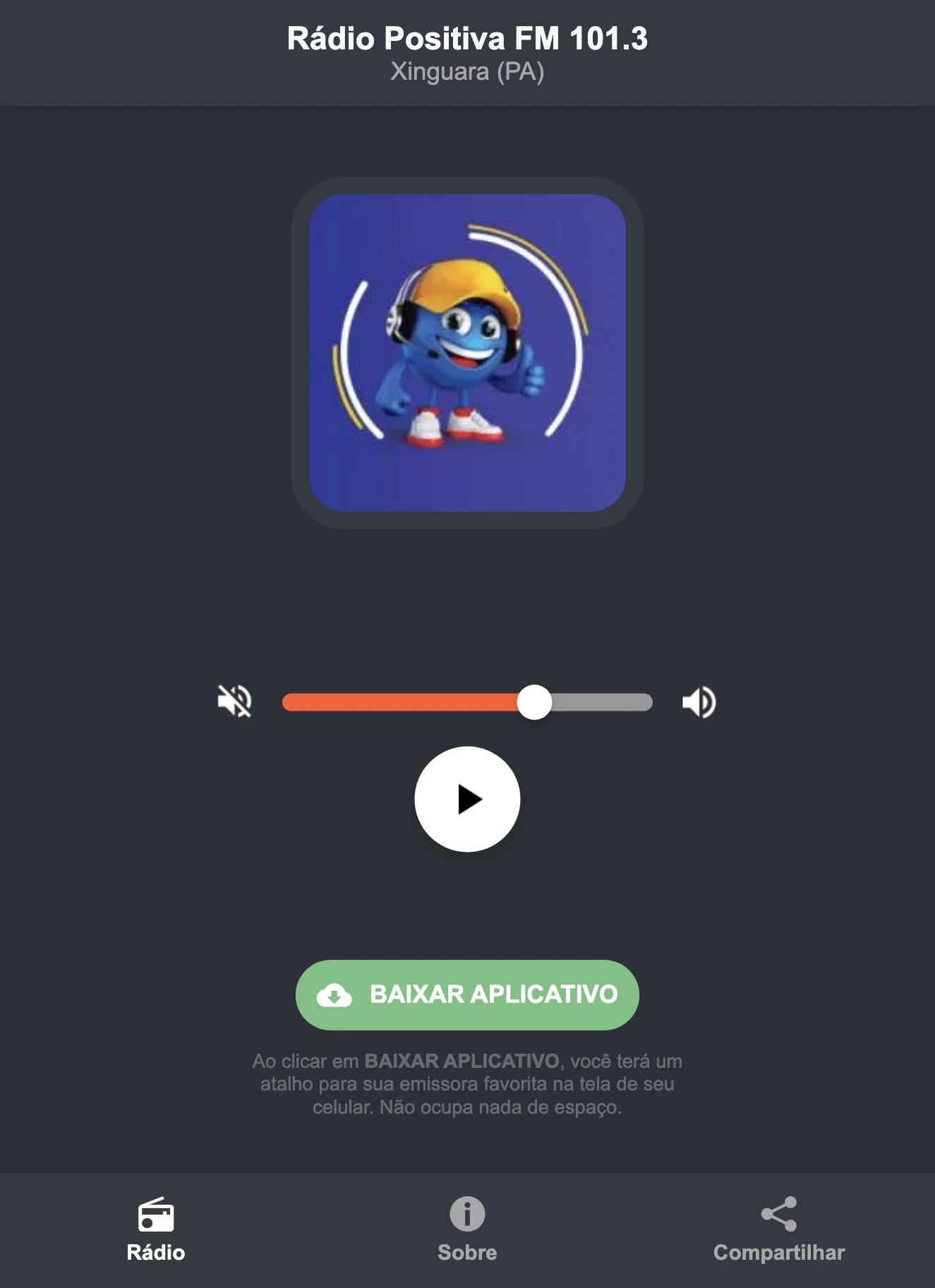 Screenshot do aplicativo da Rádio Positiva FM 101.3