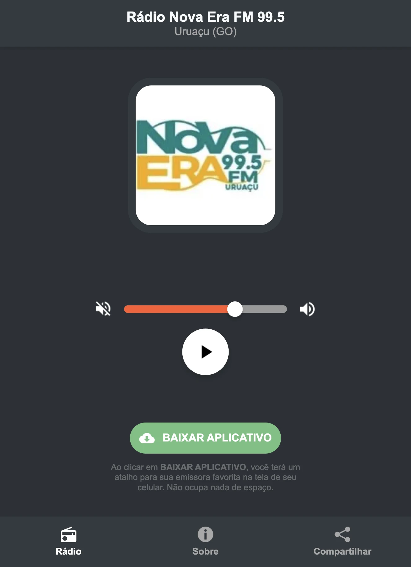 Screenshot do aplicativo da Rádio Nova Era FM 99.5