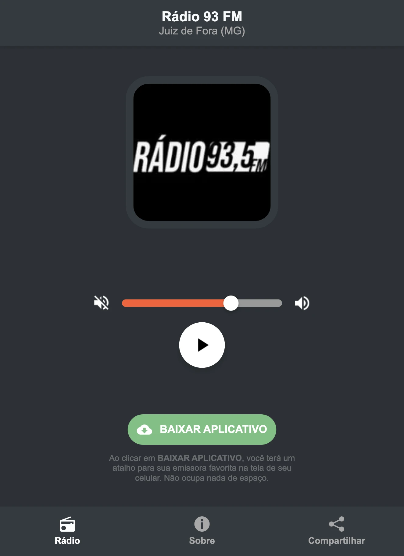 Screenshot do aplicativo da Rádio 93 FM