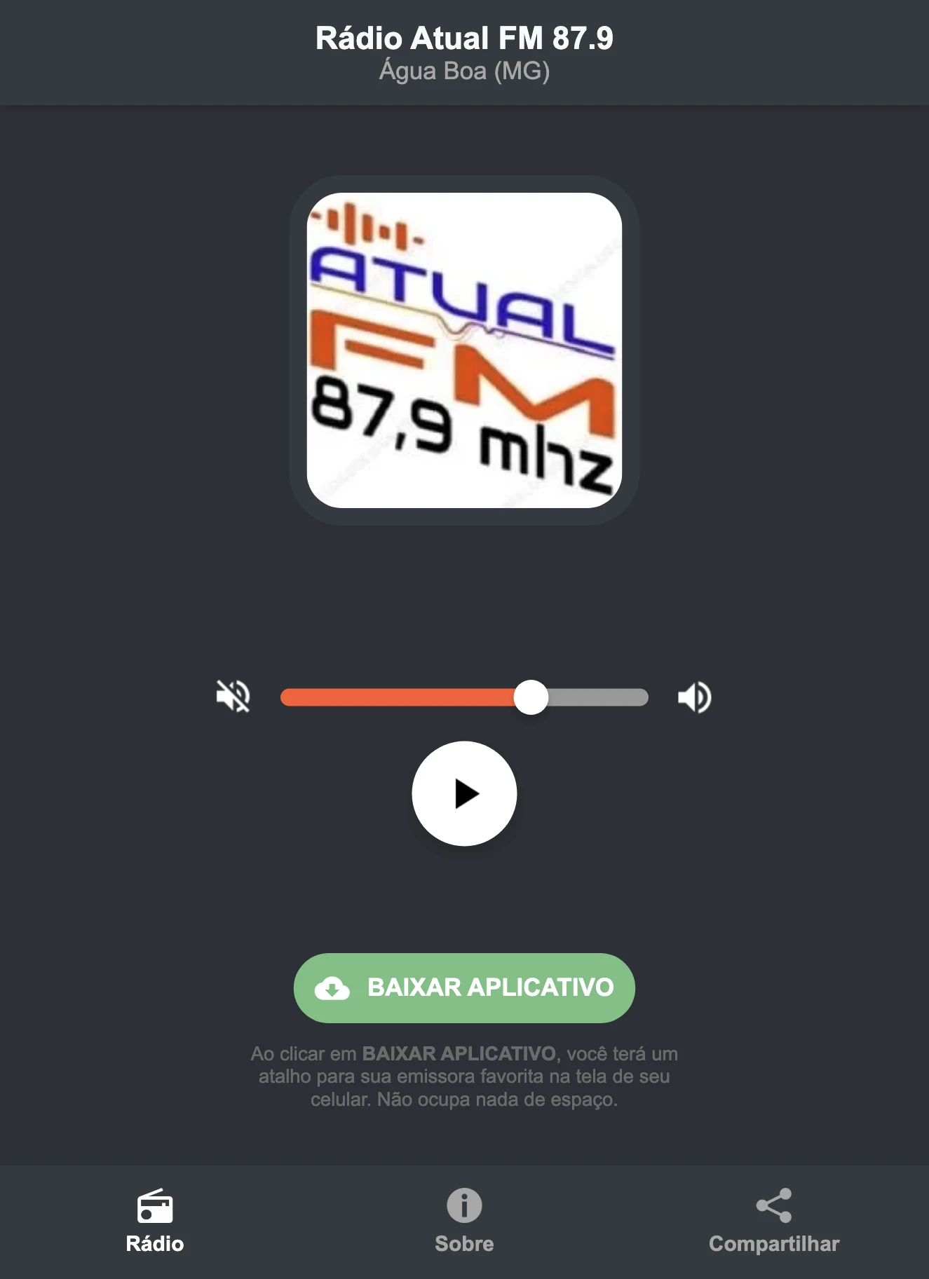 Screenshot do aplicativo da Rádio Atual FM 87.9