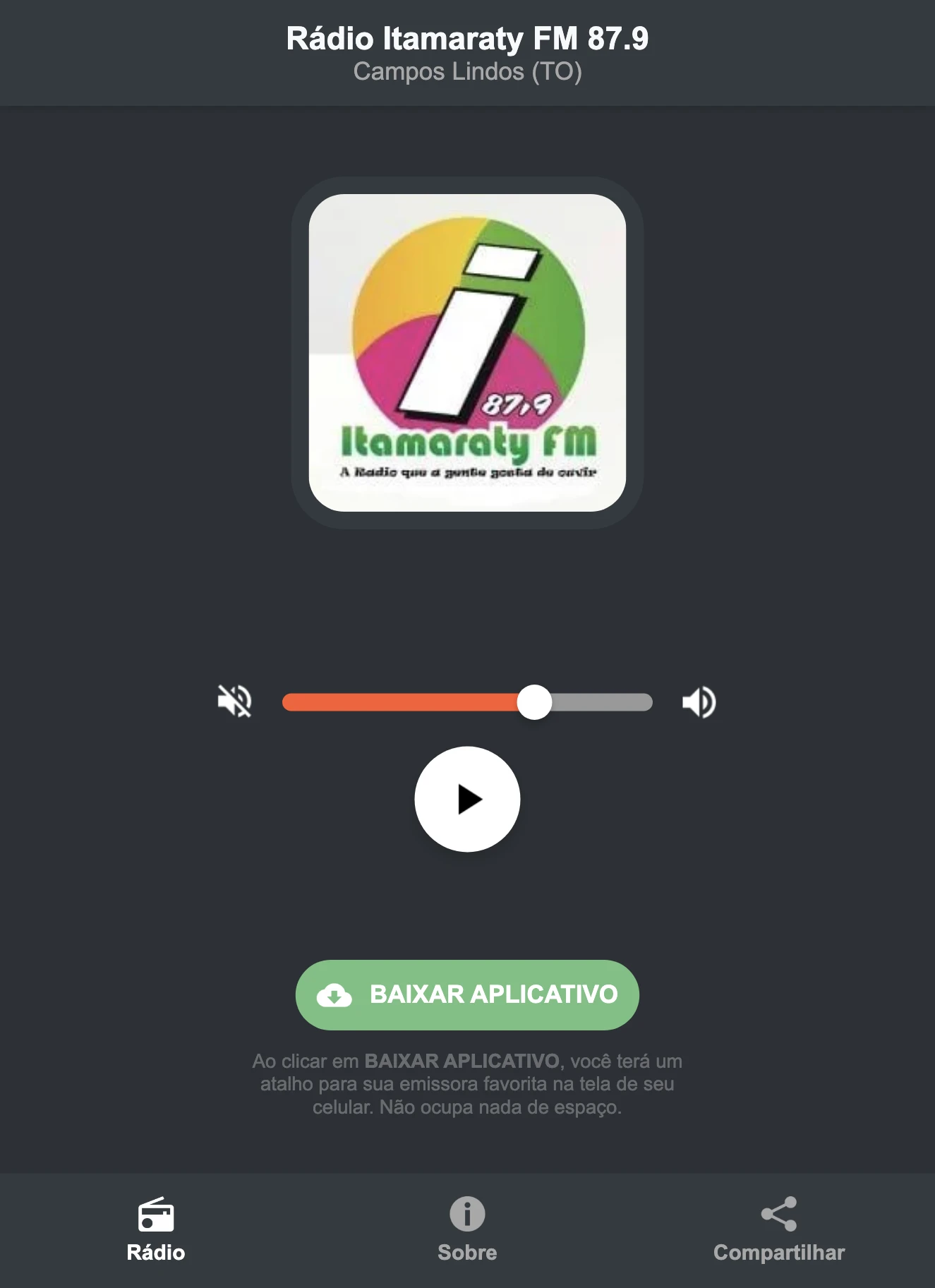 Screenshot do aplicativo da Rádio Itamaraty FM 87.9