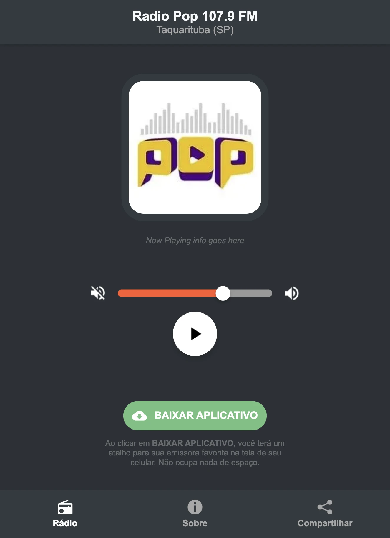 Screenshot do aplicativo da Radio Pop 107.9 FM