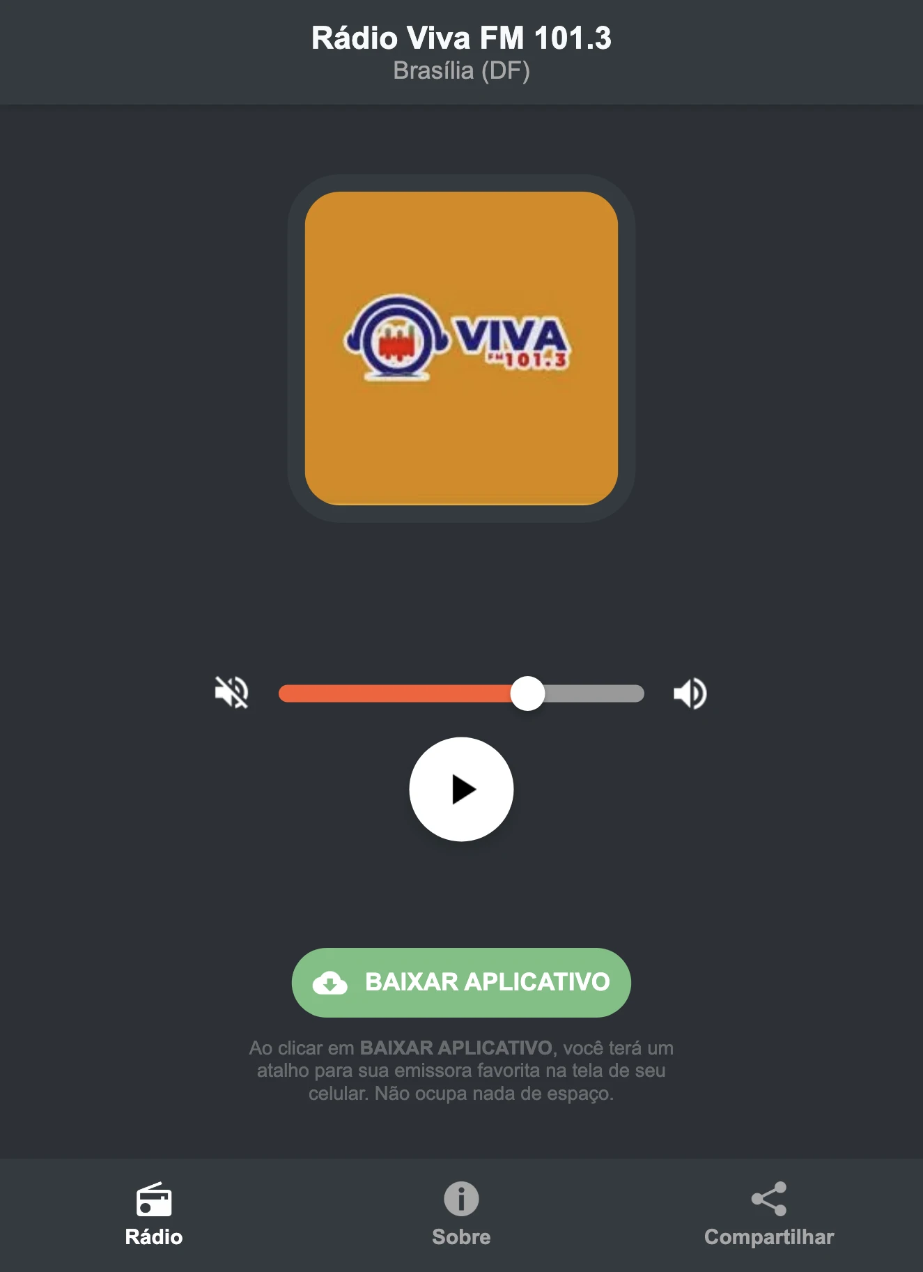 Screenshot do aplicativo da Rádio Viva FM 101.3