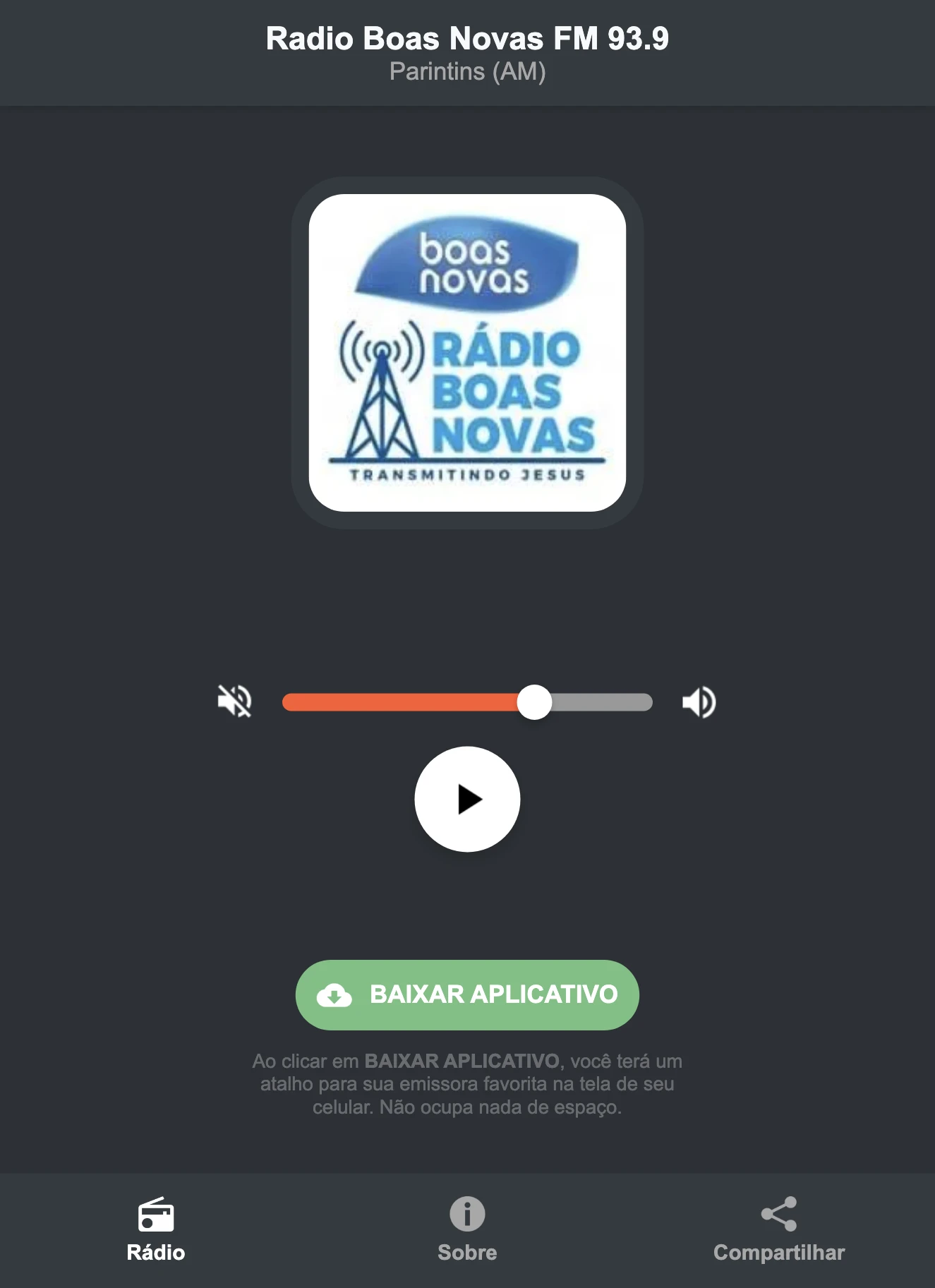 Screenshot do aplicativo da Radio Boas Novas FM 93.9