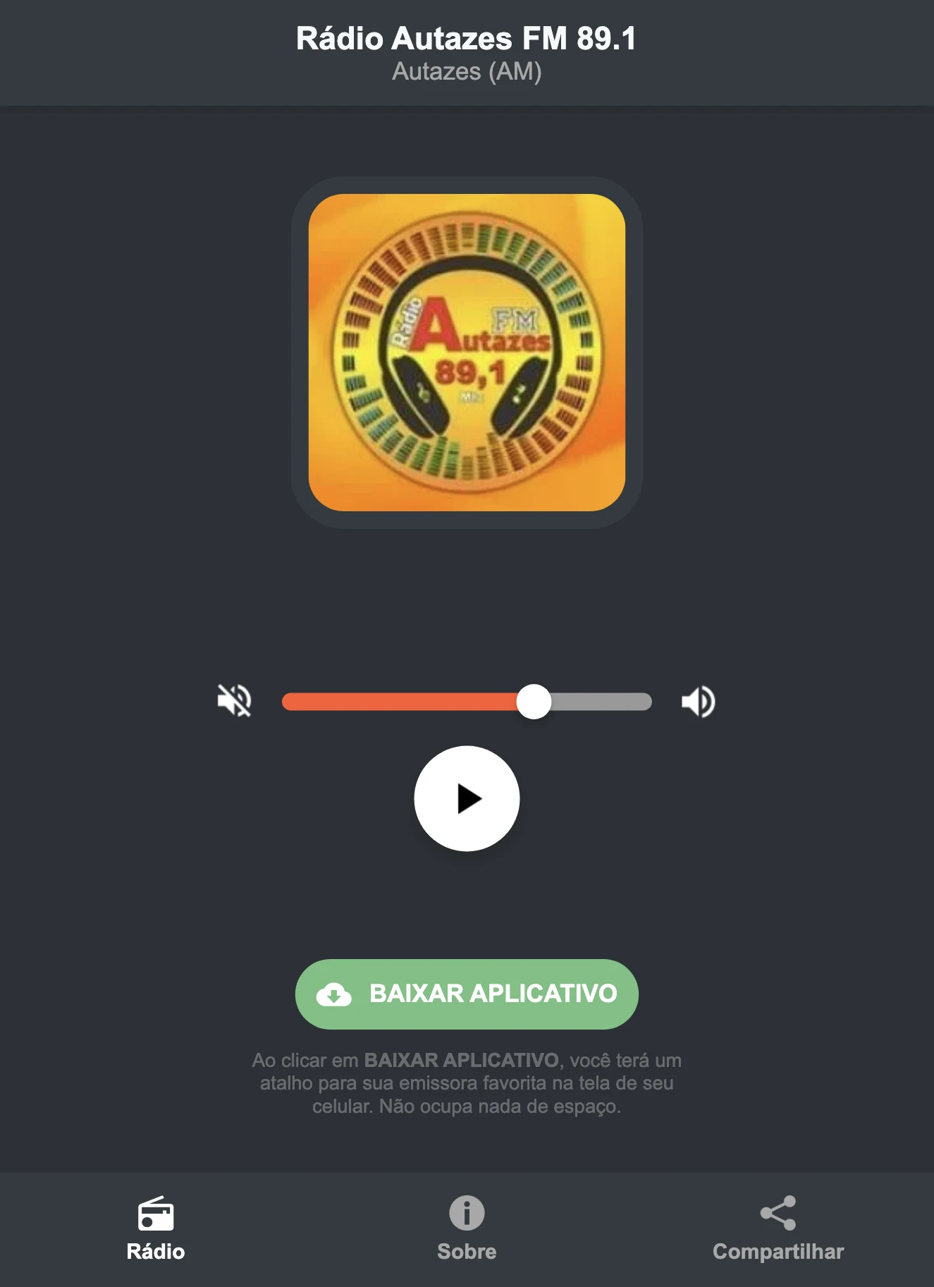 Screenshot do aplicativo da Rádio Autazes FM 89.1