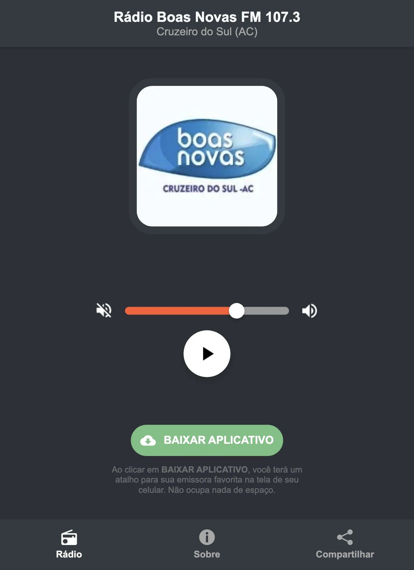 Screenshot do aplicativo da Rádio Boas Novas FM 107.3