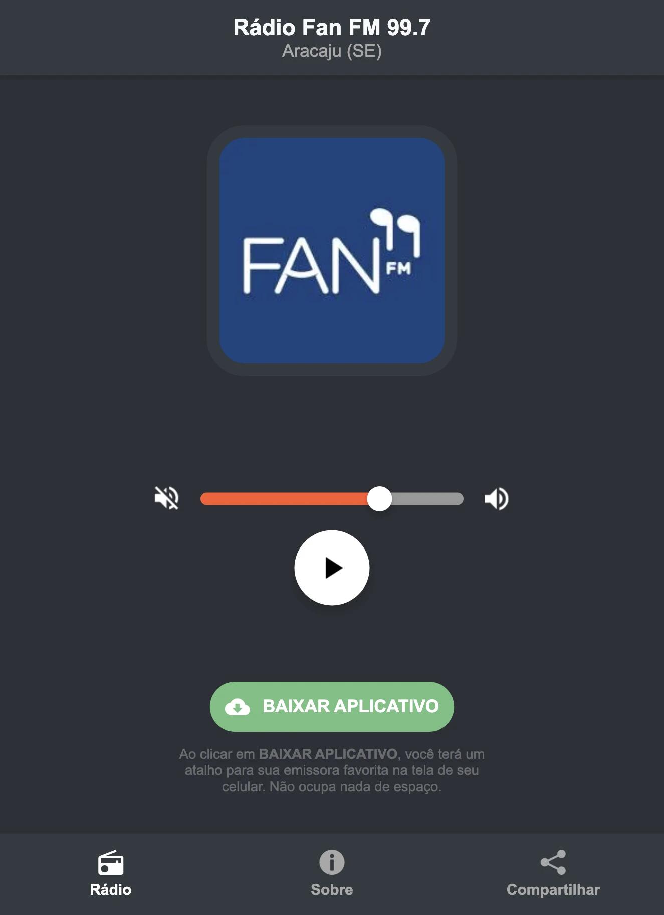 Screenshot do aplicativo da Rádio Fan FM 99.7