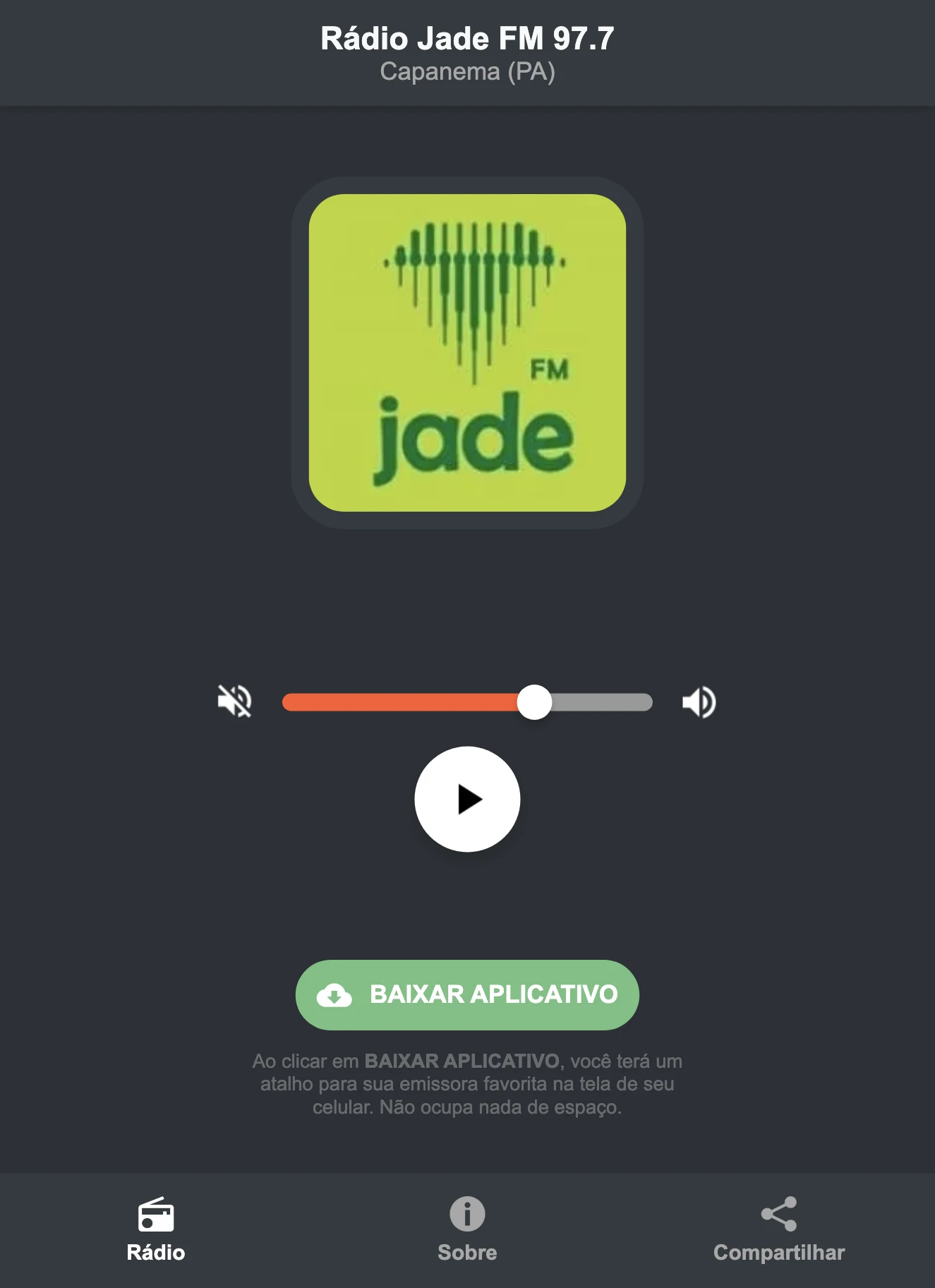 Screenshot do aplicativo da Rádio Jade FM 97.7