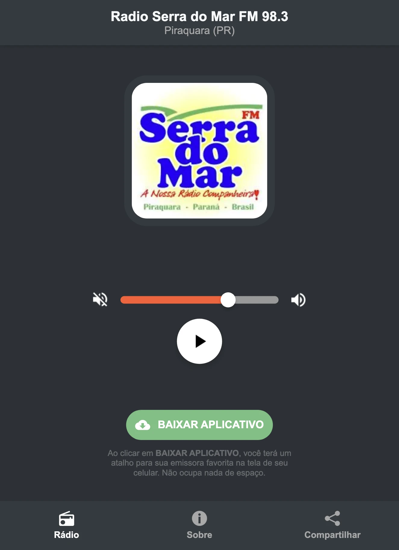 Screenshot do aplicativo da Radio Serra do Mar FM 98.3