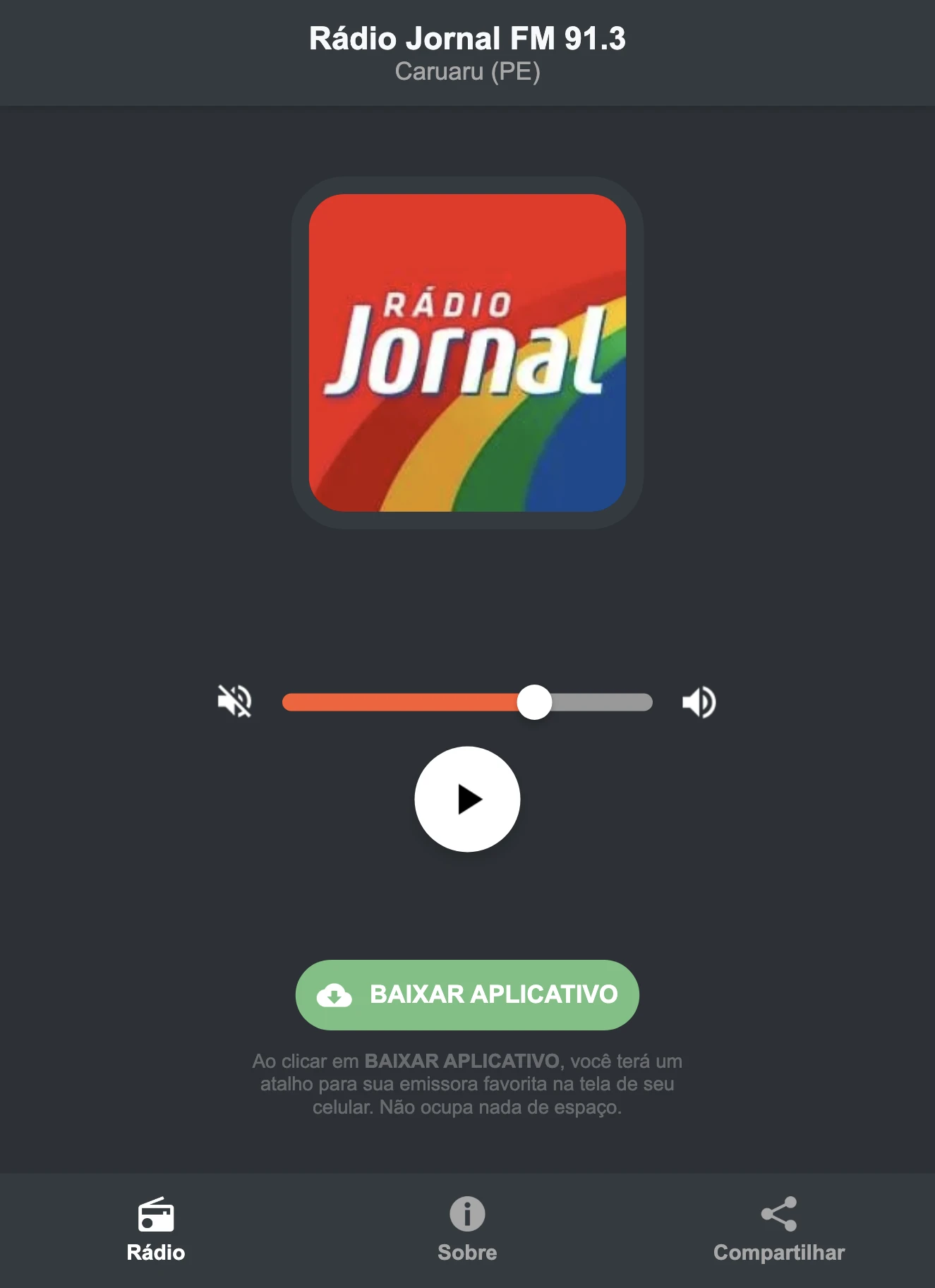 Screenshot do aplicativo da Rádio Jornal FM 91.3