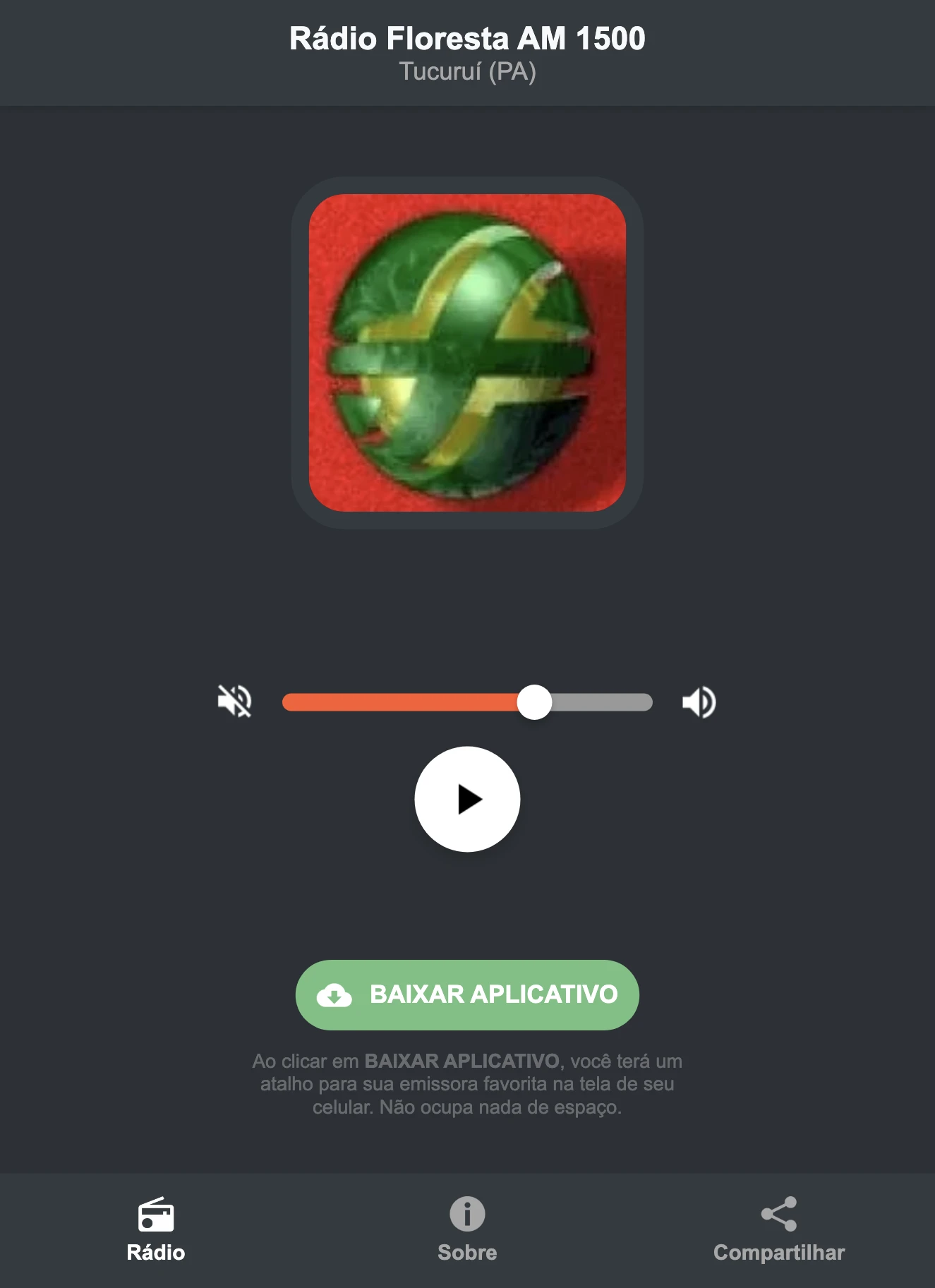 Screenshot do aplicativo da Rádio Floresta AM 1500