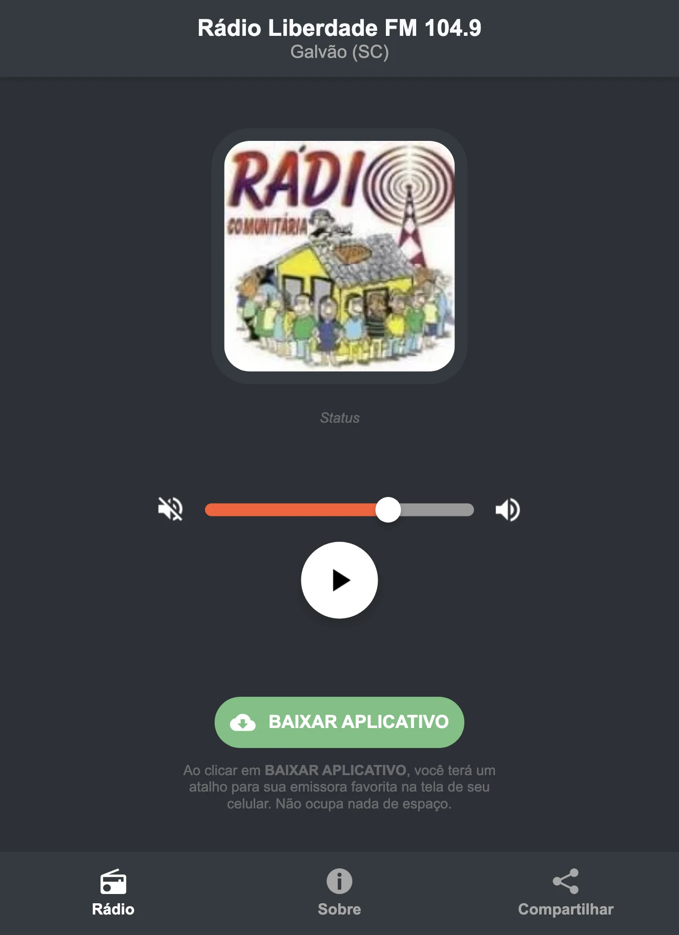 Screenshot do aplicativo da Rádio Liberdade FM 104.9