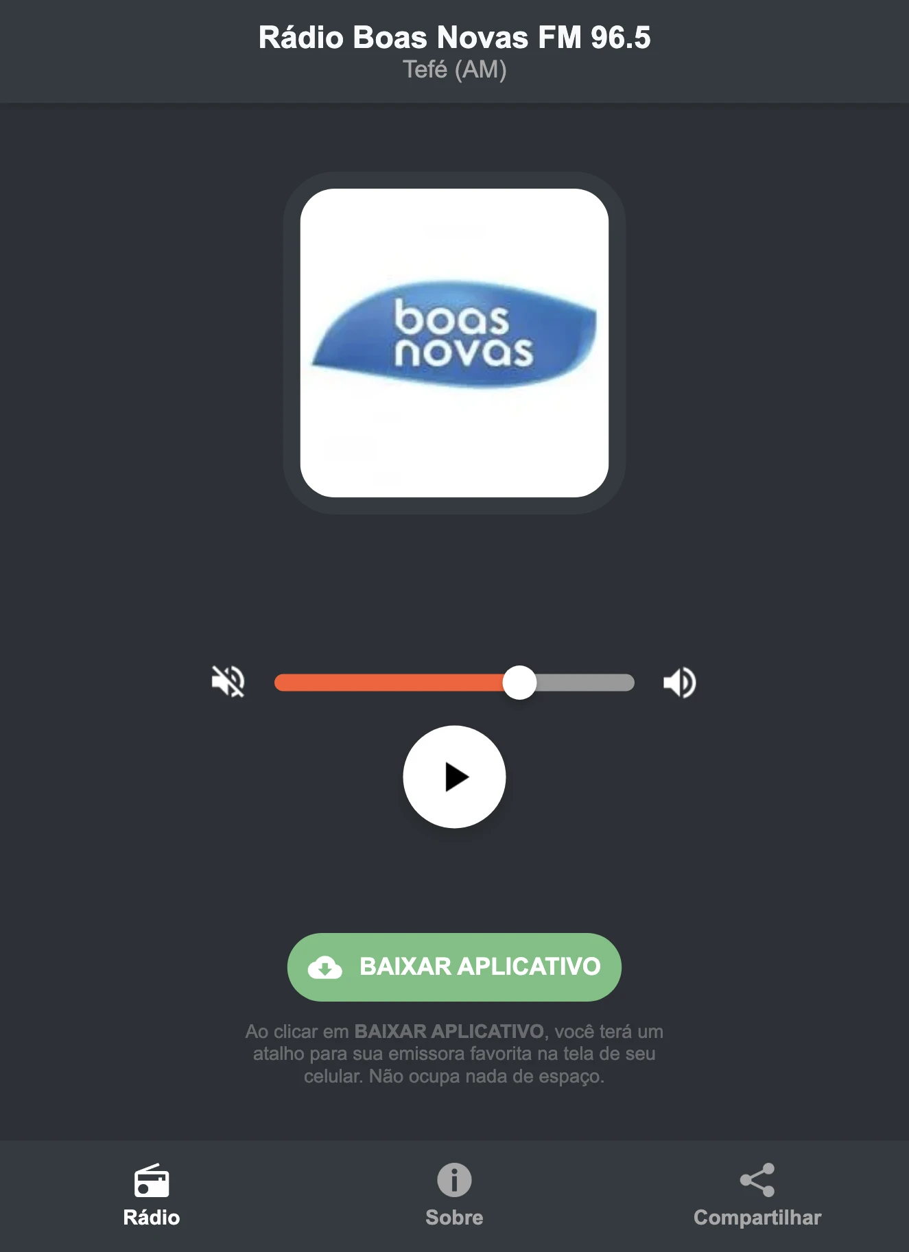 Screenshot do aplicativo da Rádio Boas Novas FM 96.5