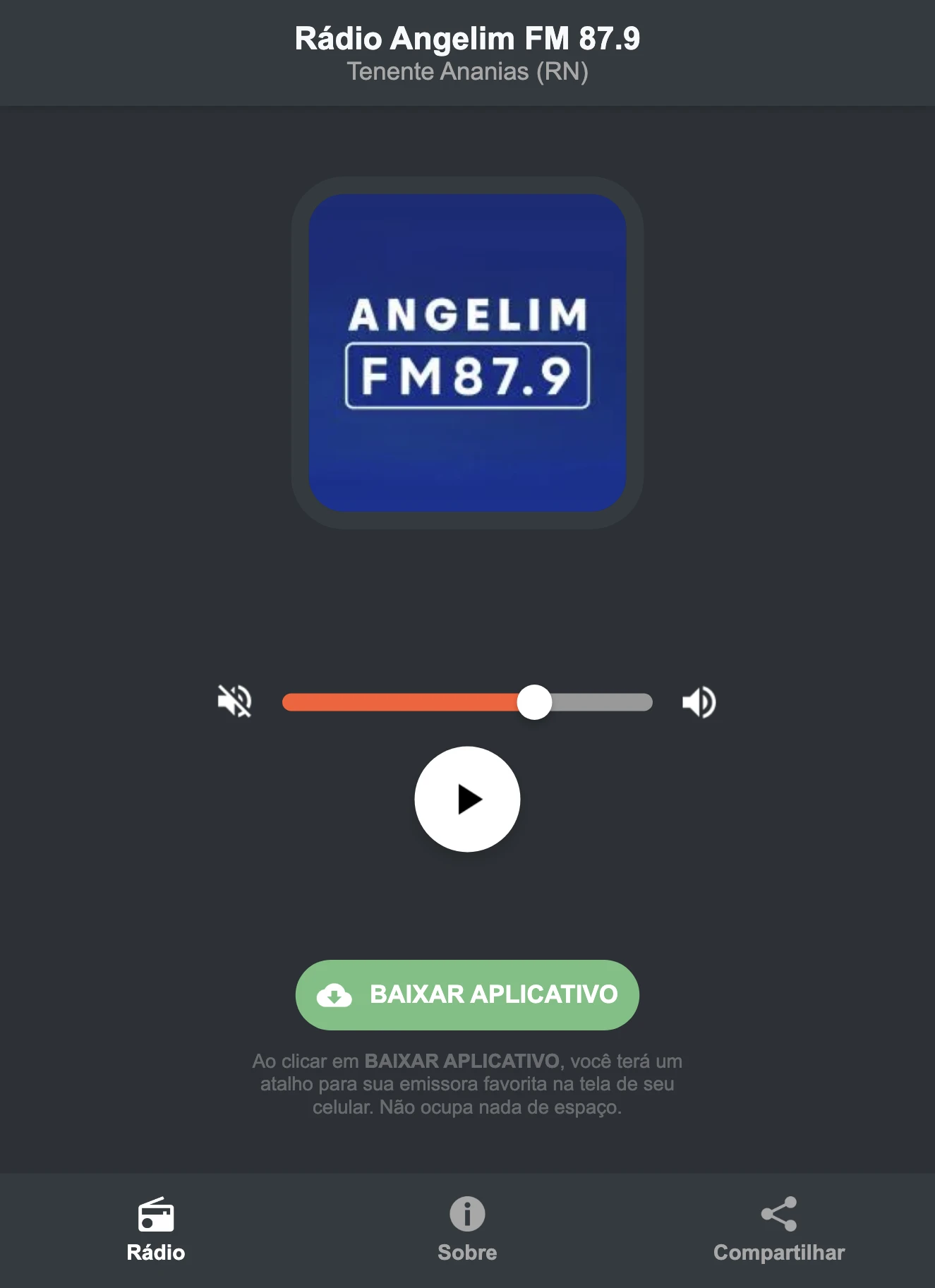 Screenshot do aplicativo da Rádio Angelim FM 87.9
