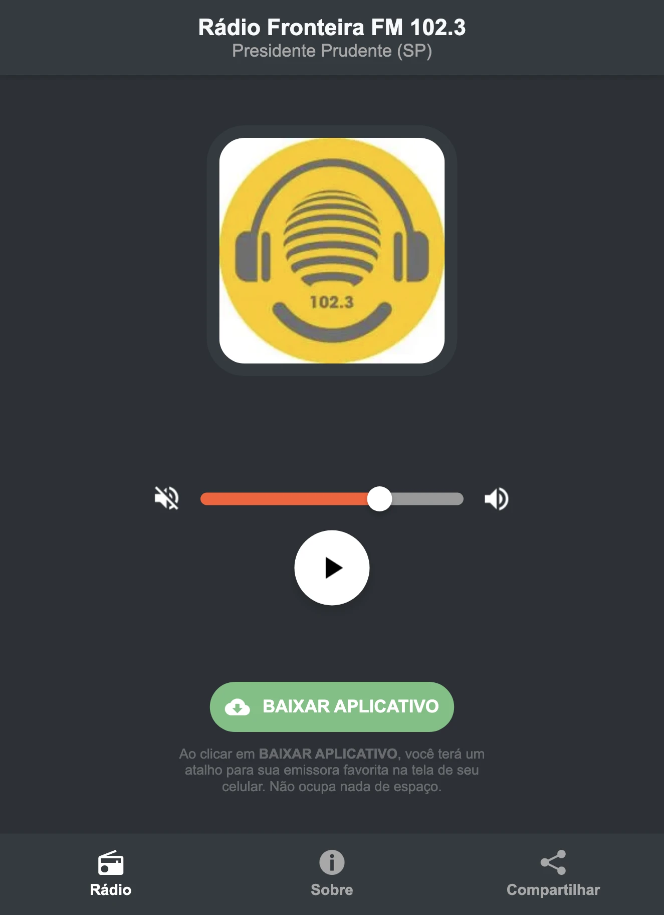 Screenshot do aplicativo da Rádio Fronteira FM 102.3