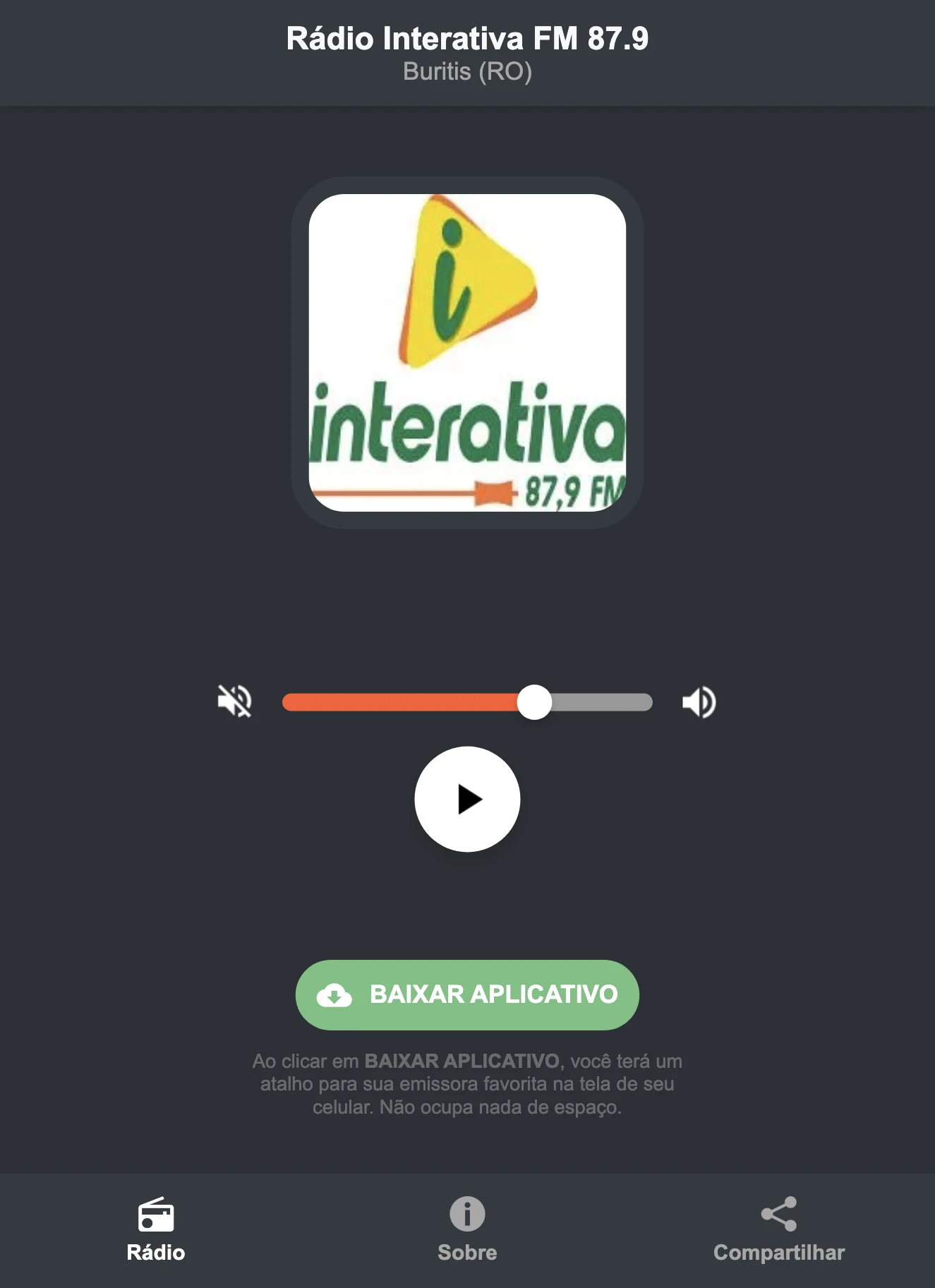 Screenshot do aplicativo da Rádio Interativa FM 87.9