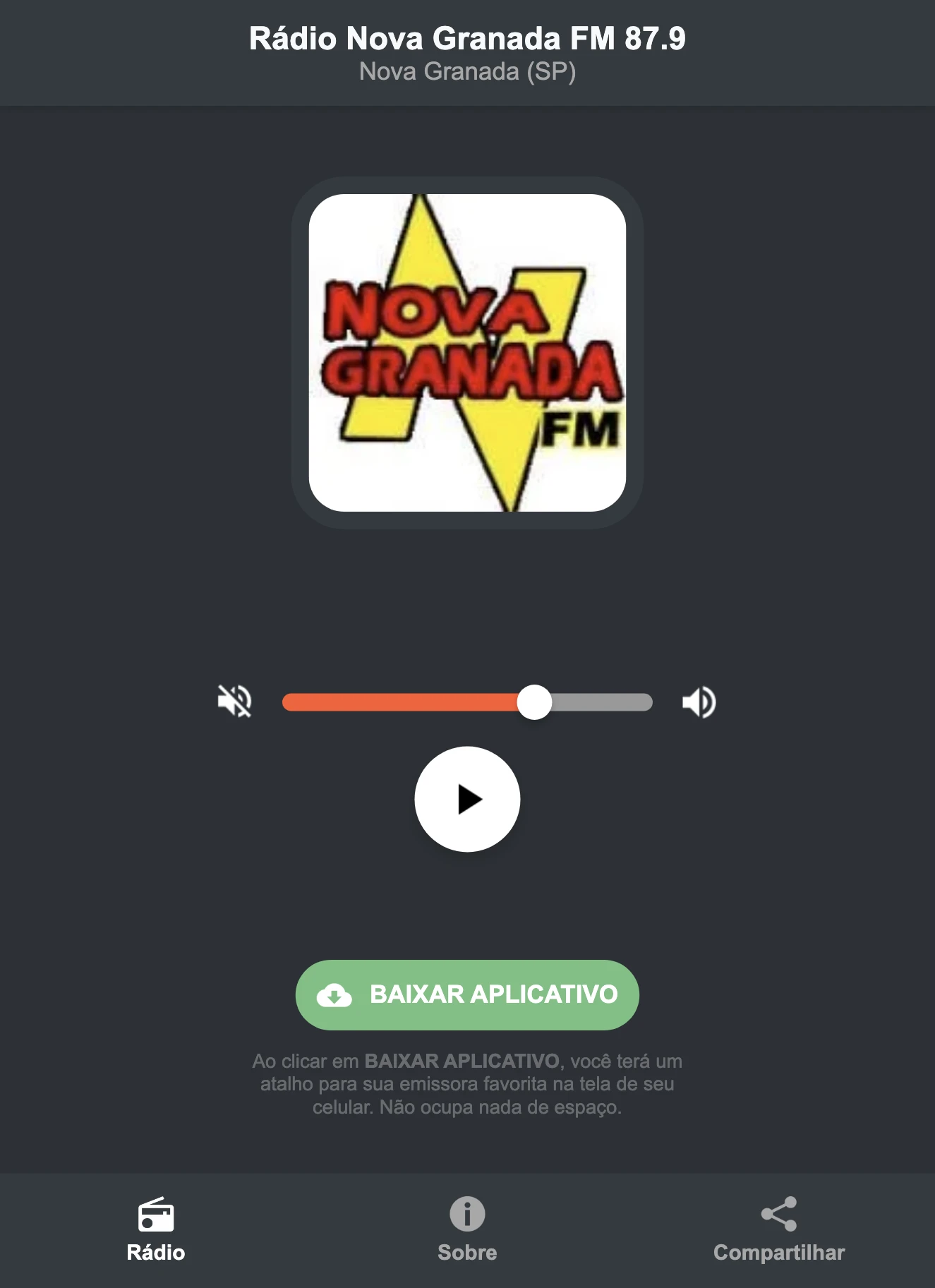 Screenshot do aplicativo da Rádio Nova Granada FM 87.9