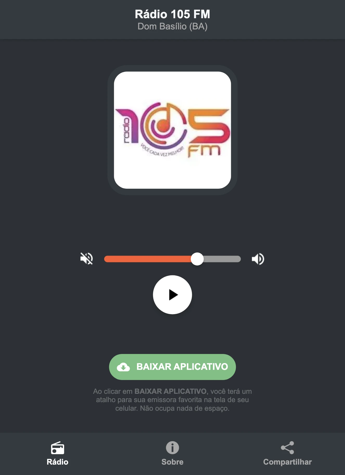 Screenshot do aplicativo da Rádio 105 FM