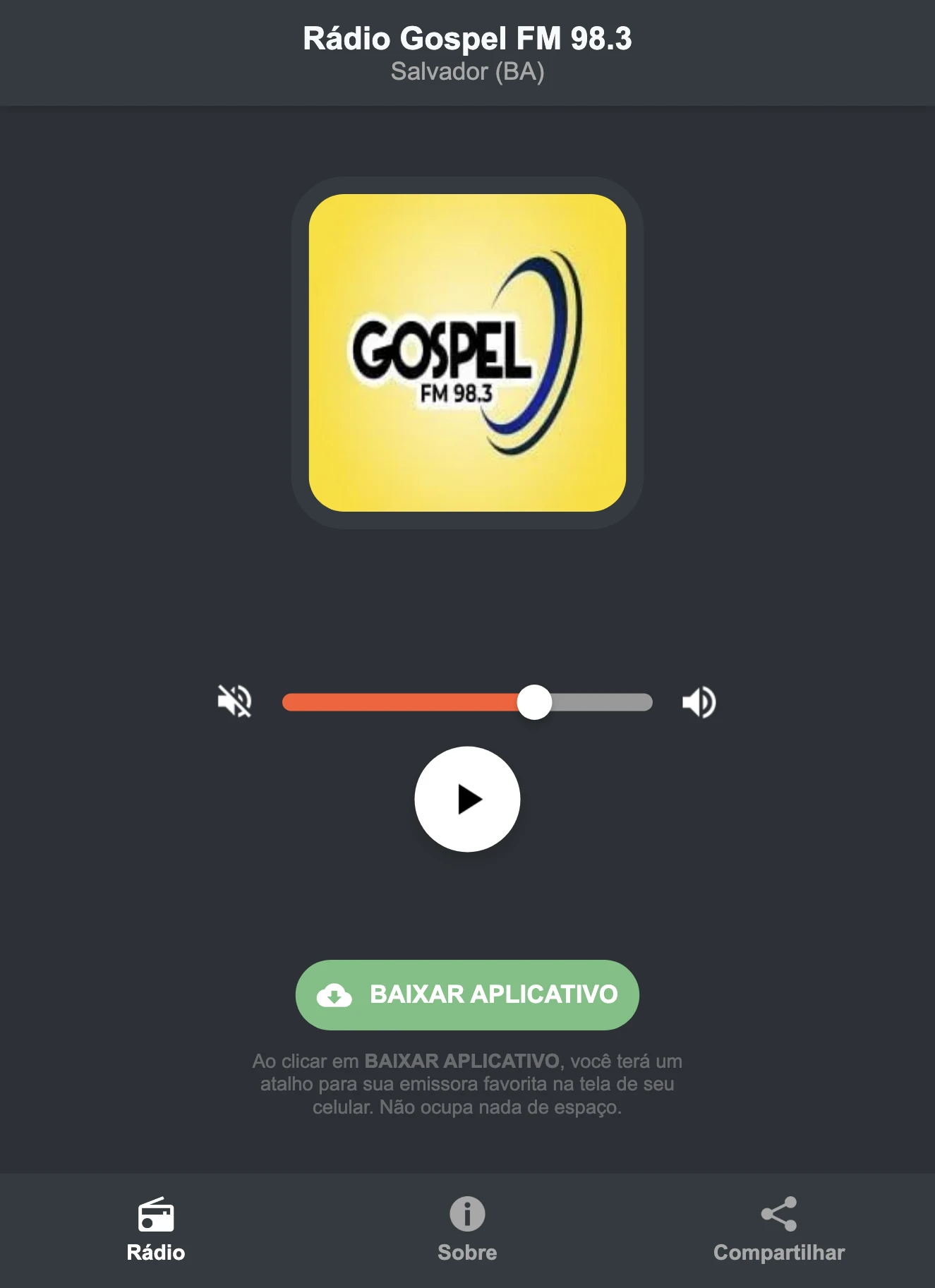 Screenshot do aplicativo da Rádio Gospel FM 98.3