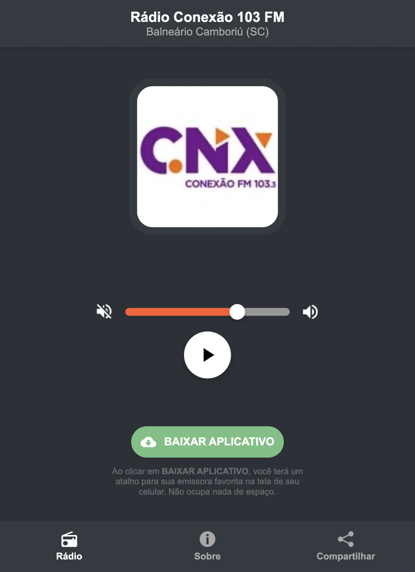 Screenshot do aplicativo da Rádio Conexão 103 FM