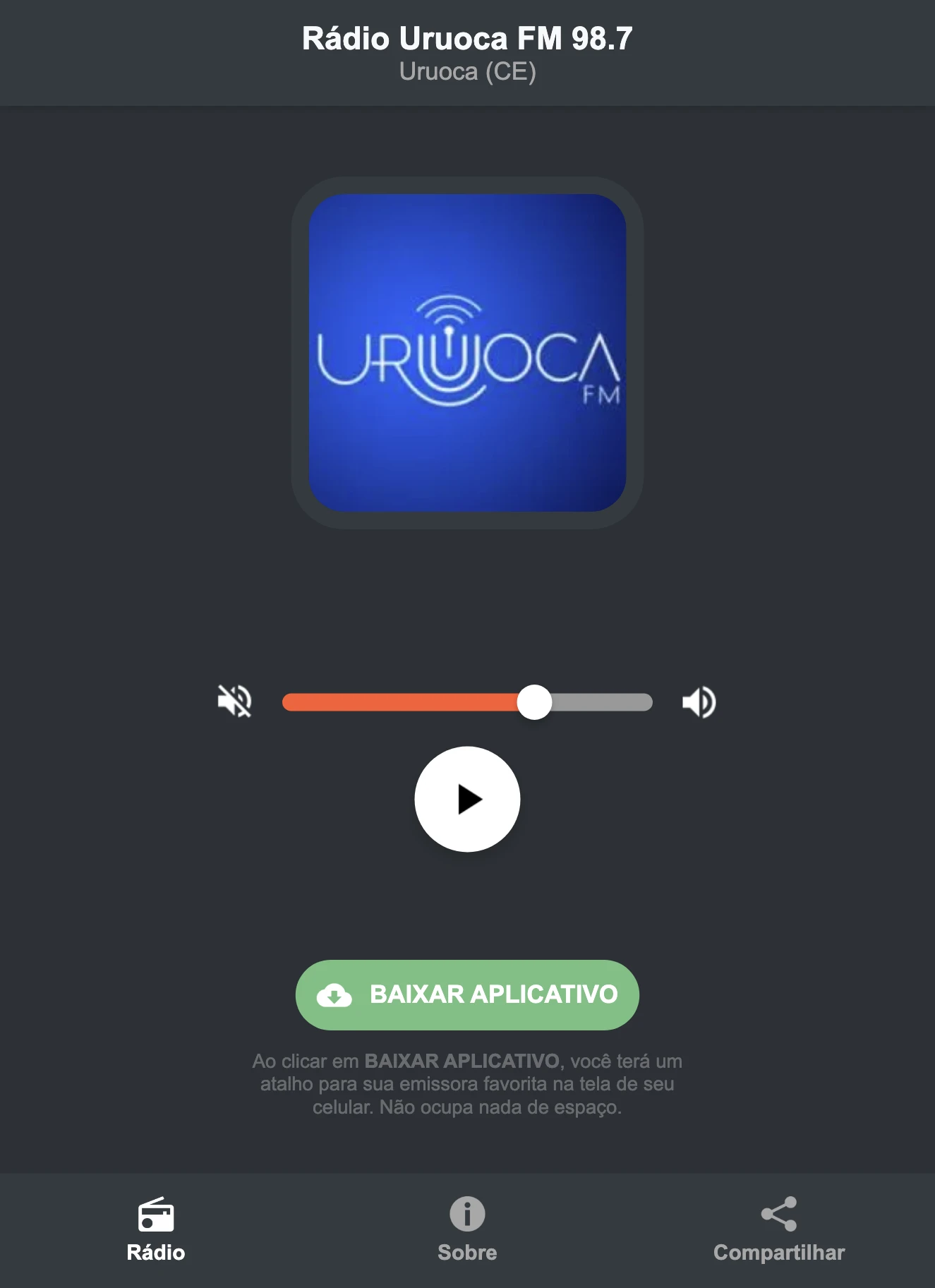 Screenshot do aplicativo da Rádio Uruoca FM 98.7