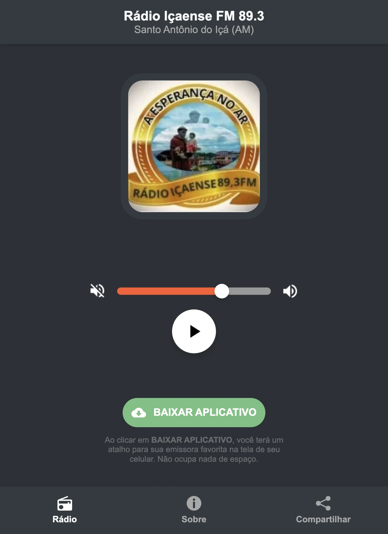Screenshot do aplicativo da Rádio Içaense FM 89.3