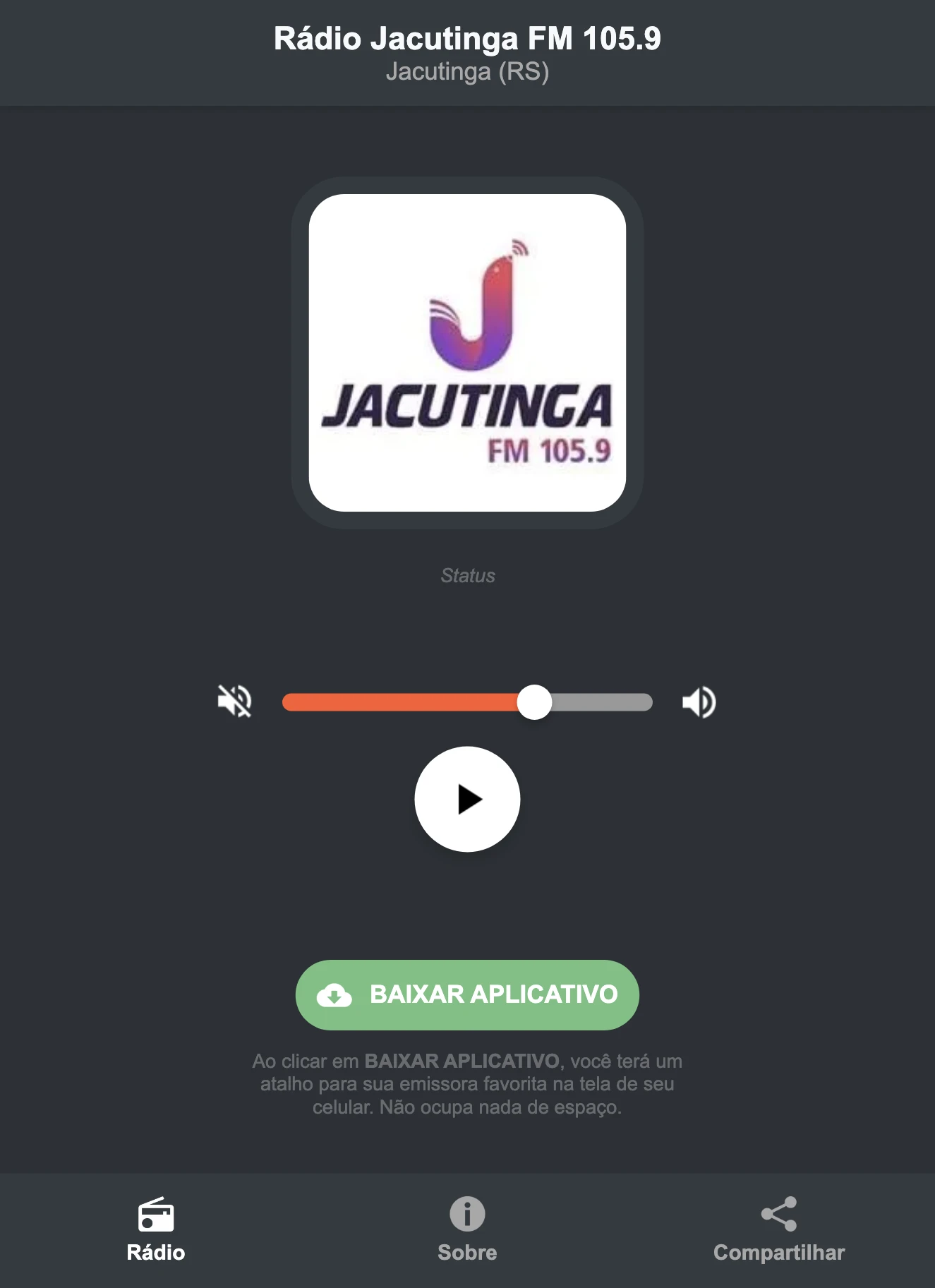 Screenshot do aplicativo da Rádio Jacutinga FM 105.9